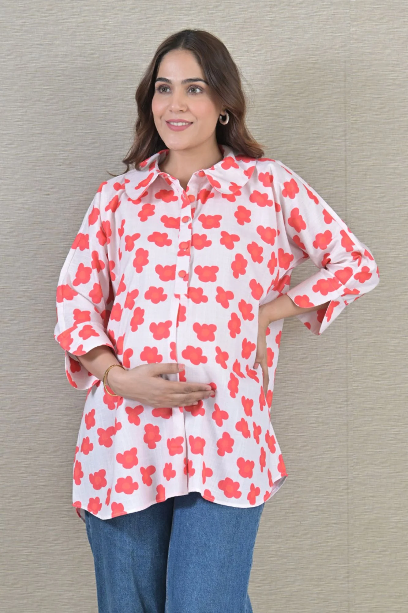 Pretty Red Maternity & Nursing Linen Top - Chenance