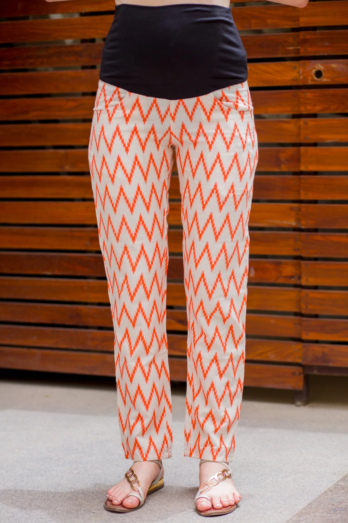 Set of 2 - Tangerine Orange Cotton Maternity & Nursing Side Tie Kurta Dress + Bump Band Bottom - Chenance