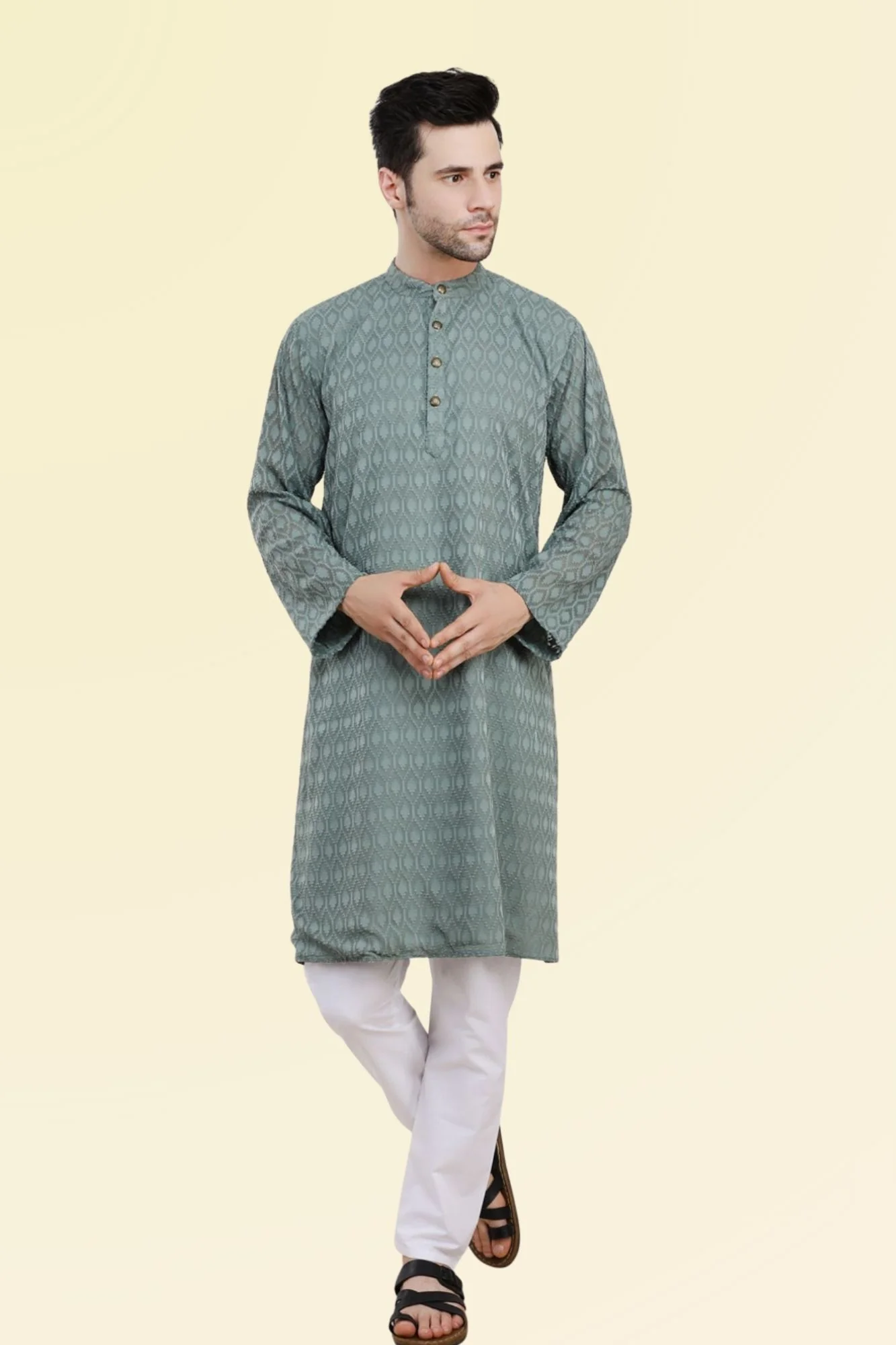 Men Classic Textured Grey Kurta - Chenance