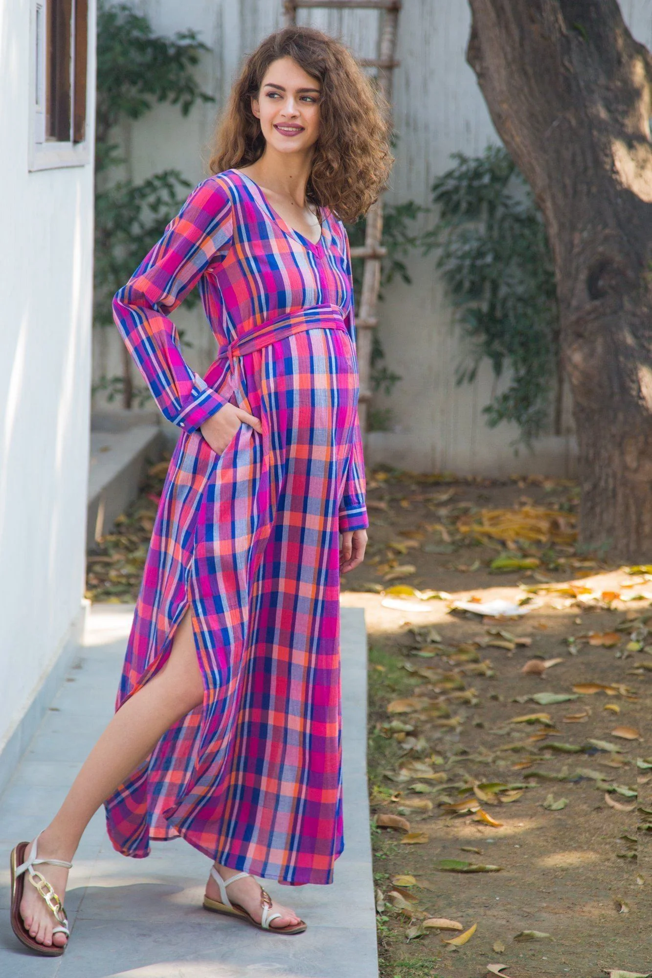 Mixed Berry Plaid Maternity & Nursing Dress - Chenance