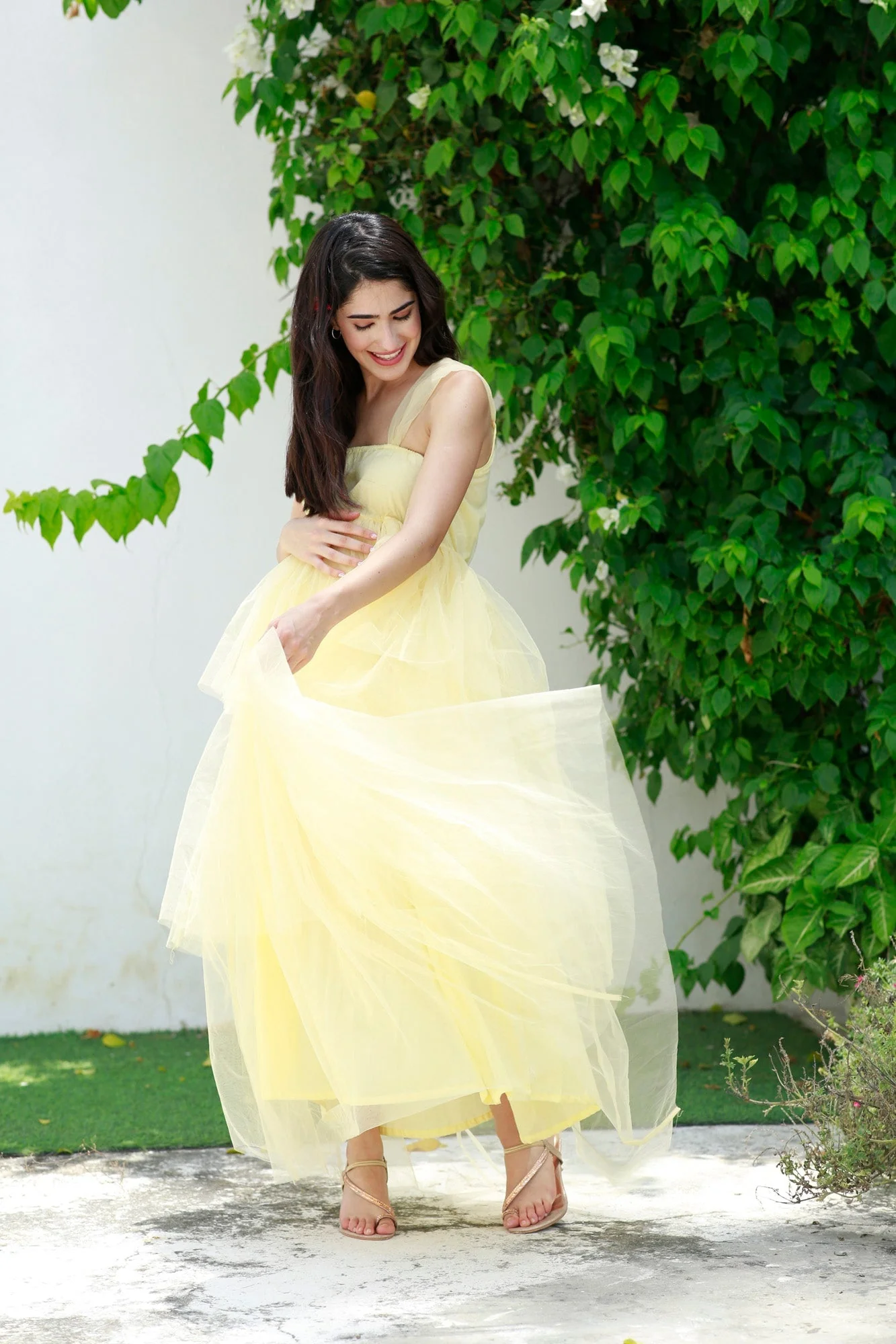Dazzling Pastel Yellow Maternity Off-Shoulder Layered Dress - Chenance