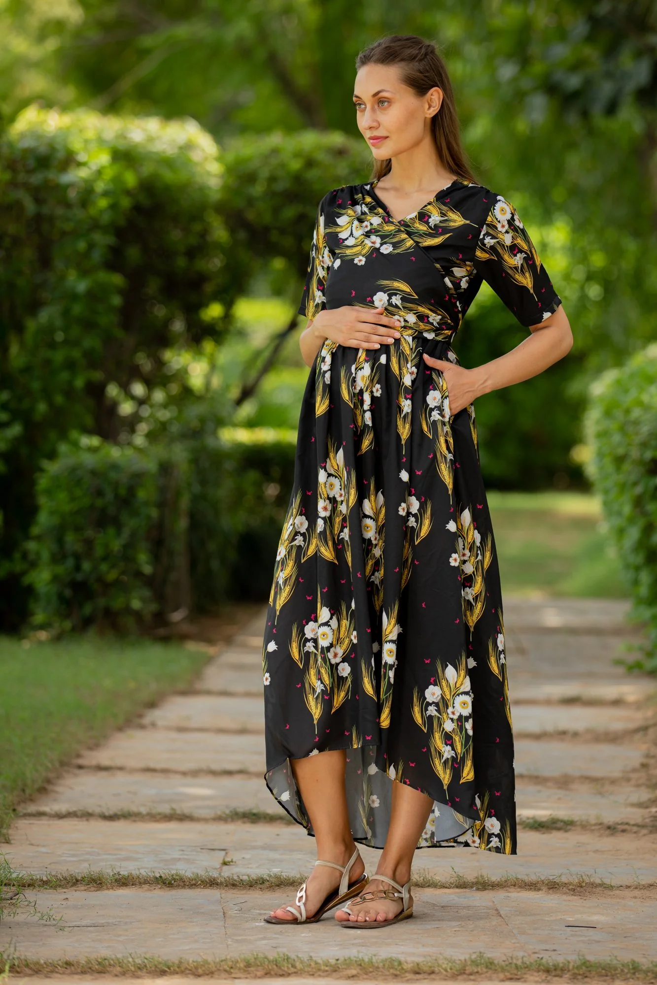 Black Tulip Maternity & Nursing Hi-Low Wrap Dress - Chenance