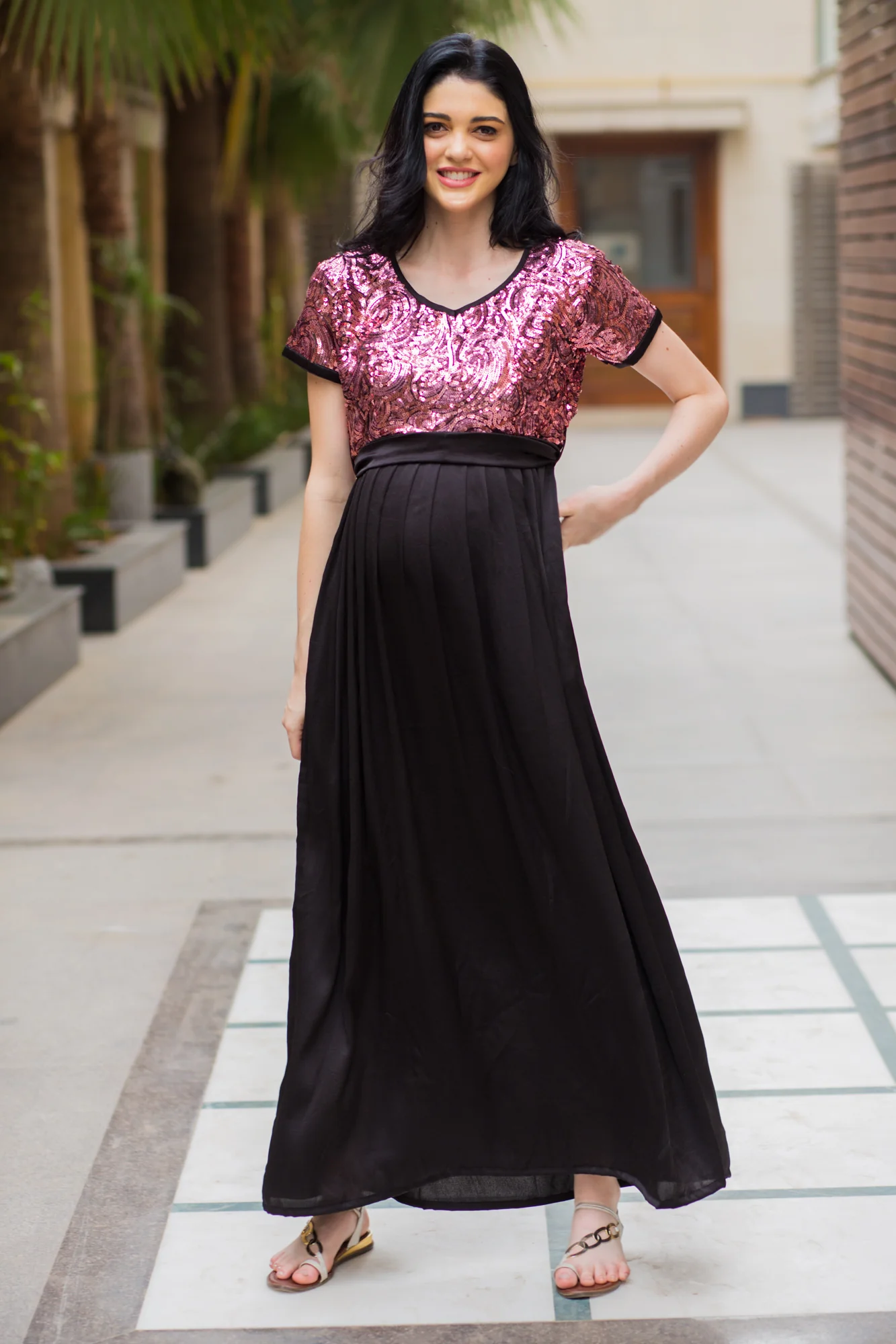 Luxe Mulberry Jade Sequin Maternity Dress - Chenance