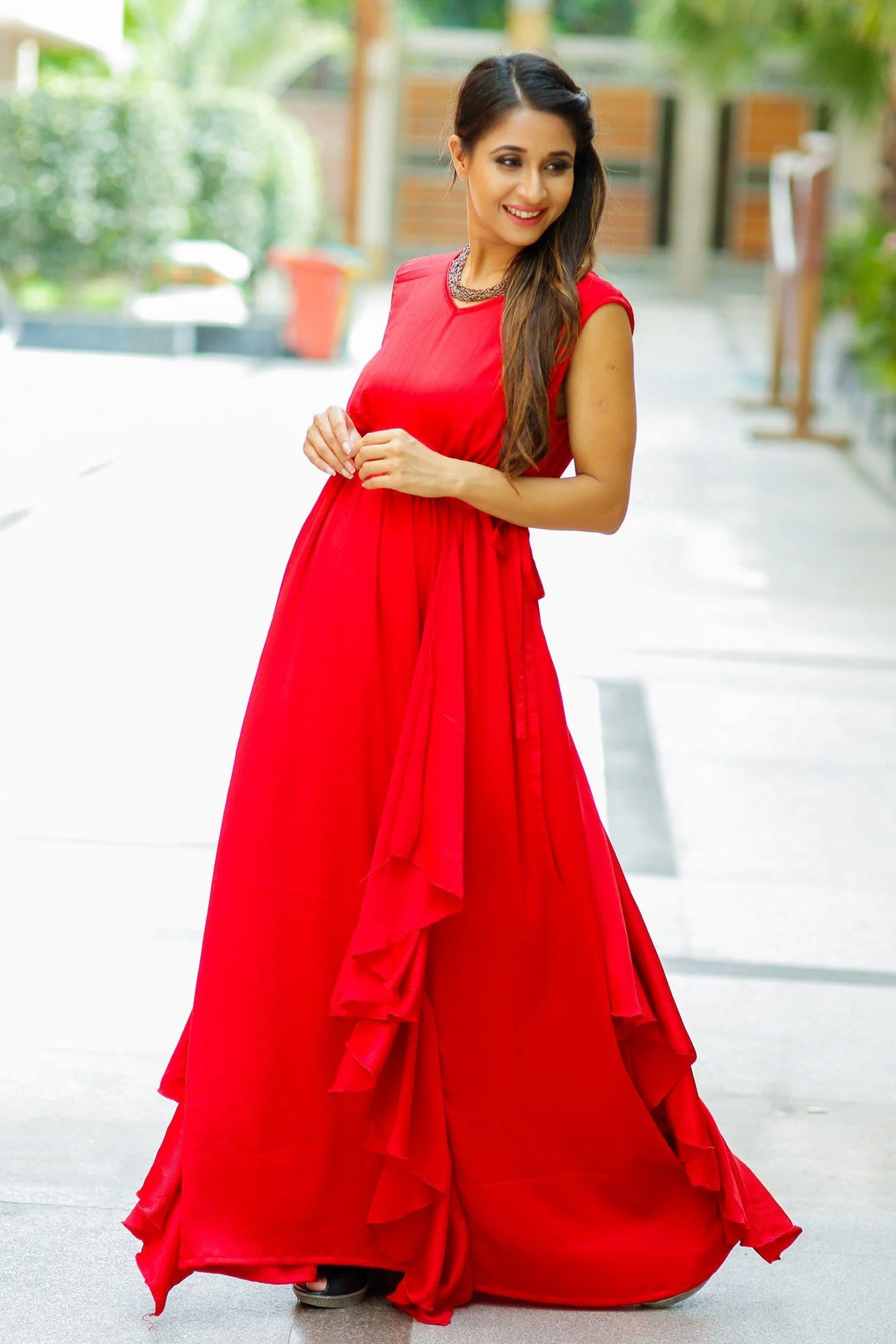 Red Luxe Maternity Sleeveless Flow Dress - Chenance