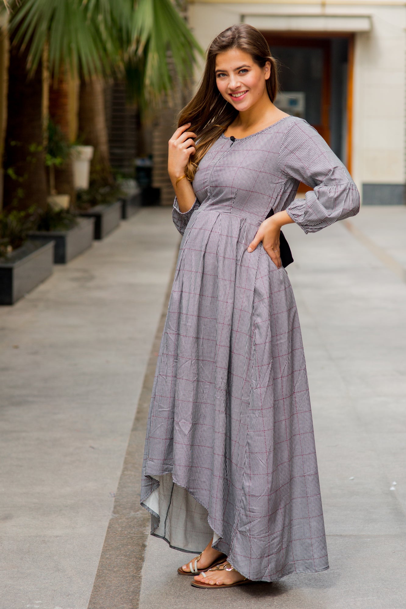 Classic Dual Front Bow High-Low Maternity & Nursing Dress - Chenance