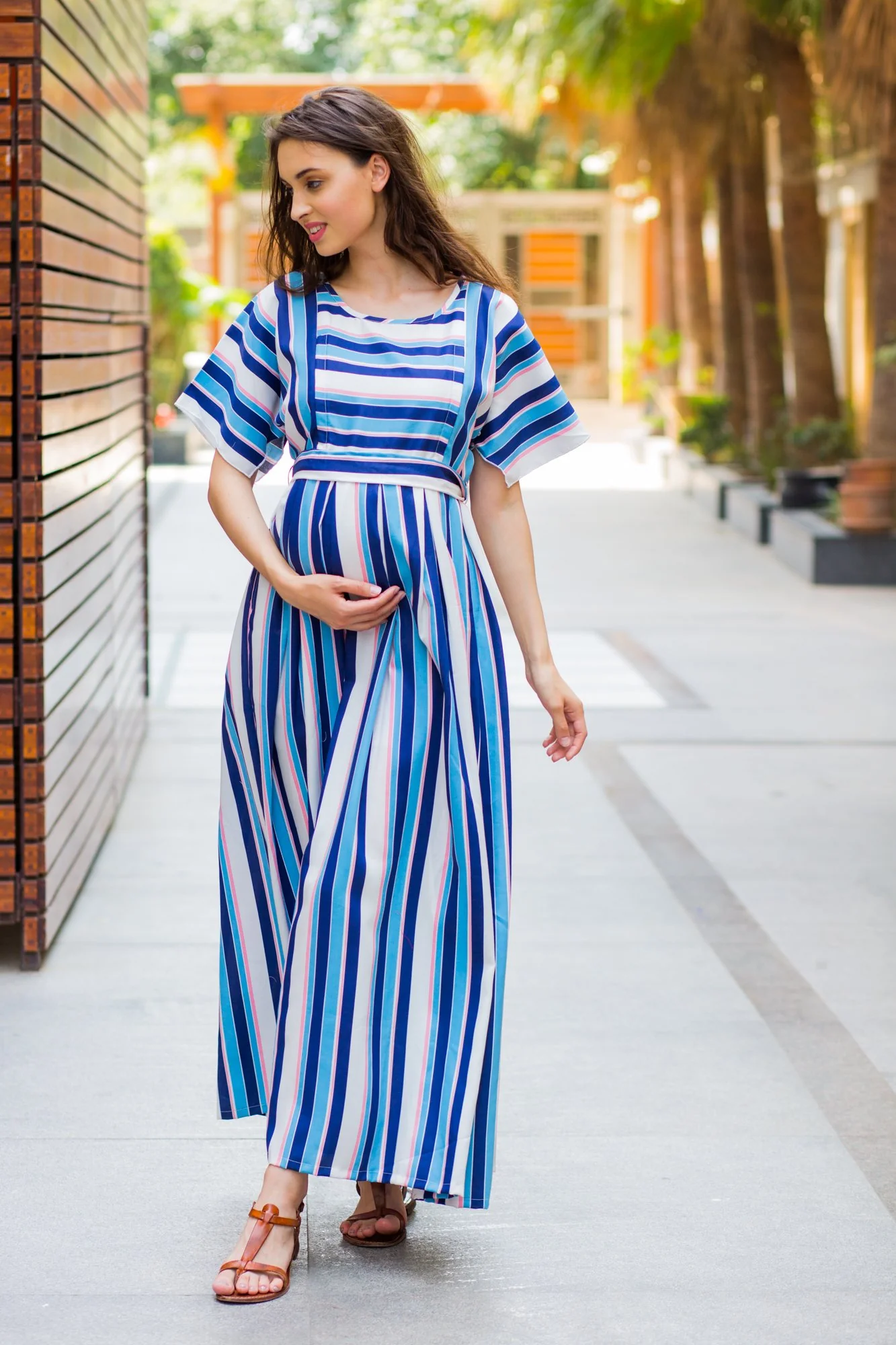 Shades Of Blue Maternity & Nursing Stripe Maxi - Chenance