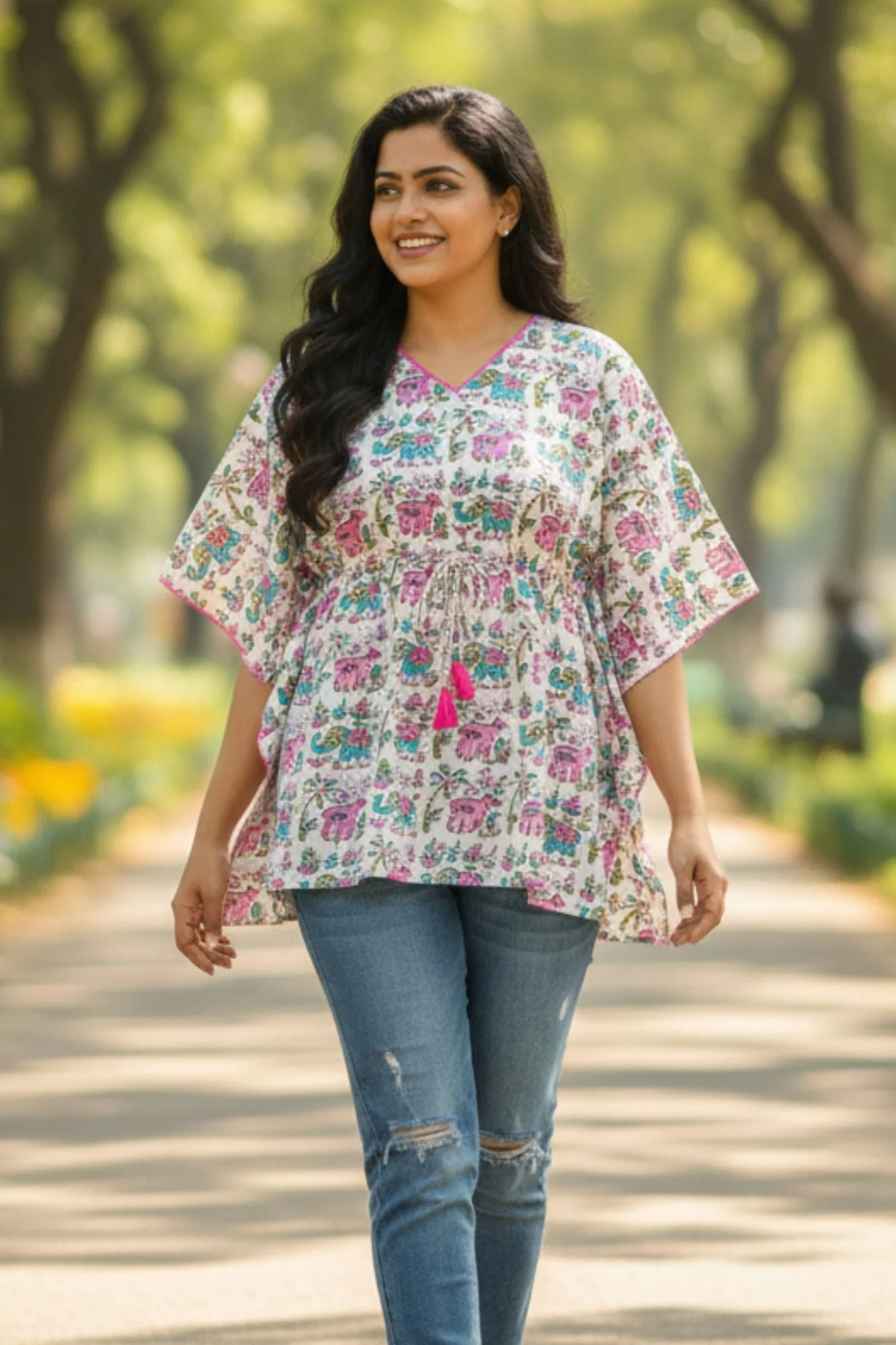 Whited Printed Maternity & Nursing Kaftan Top (100% Cotton) - Chenance