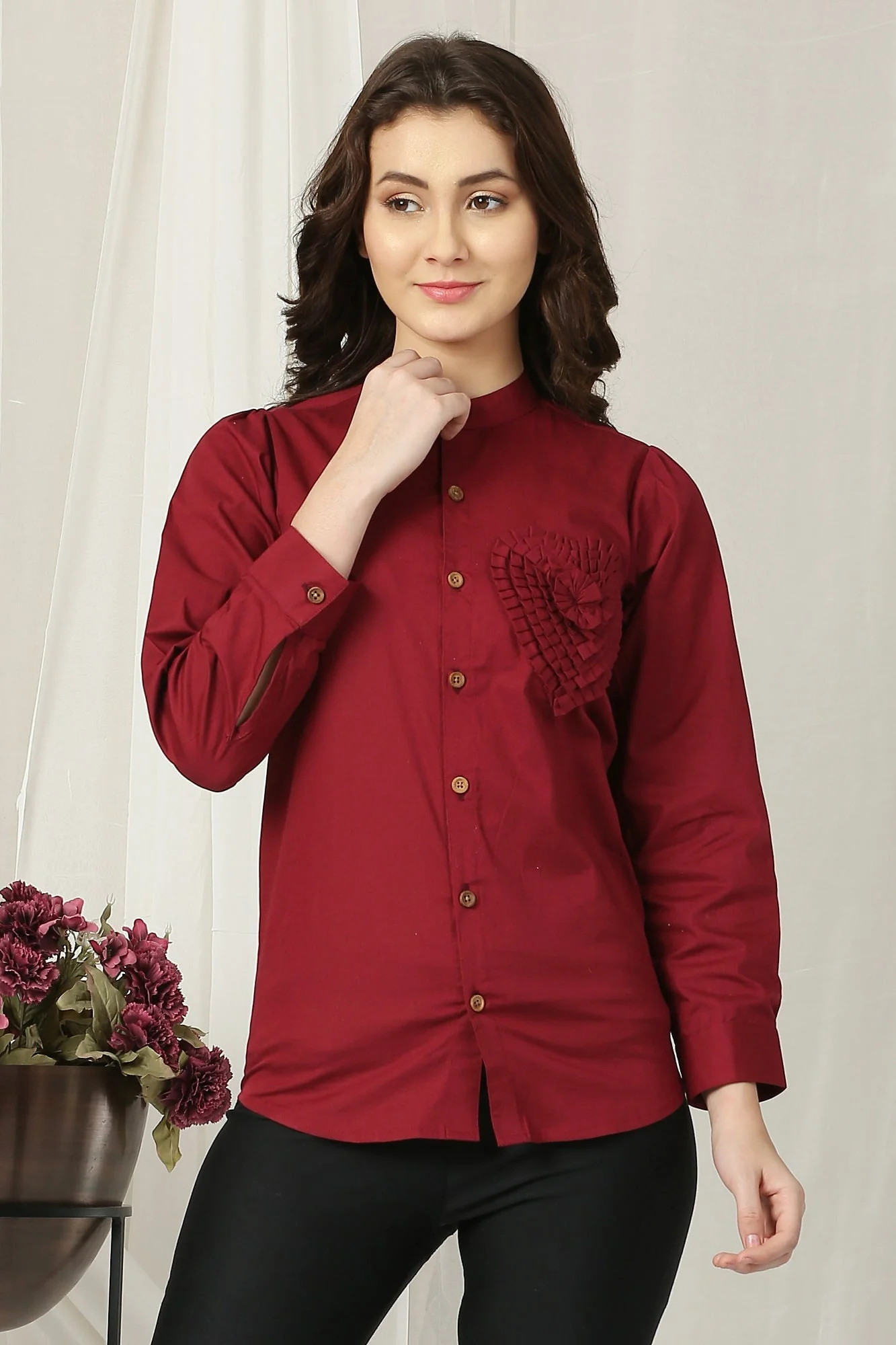 Women Maghony Embellished Shirt (100% Cotton) - Chenance