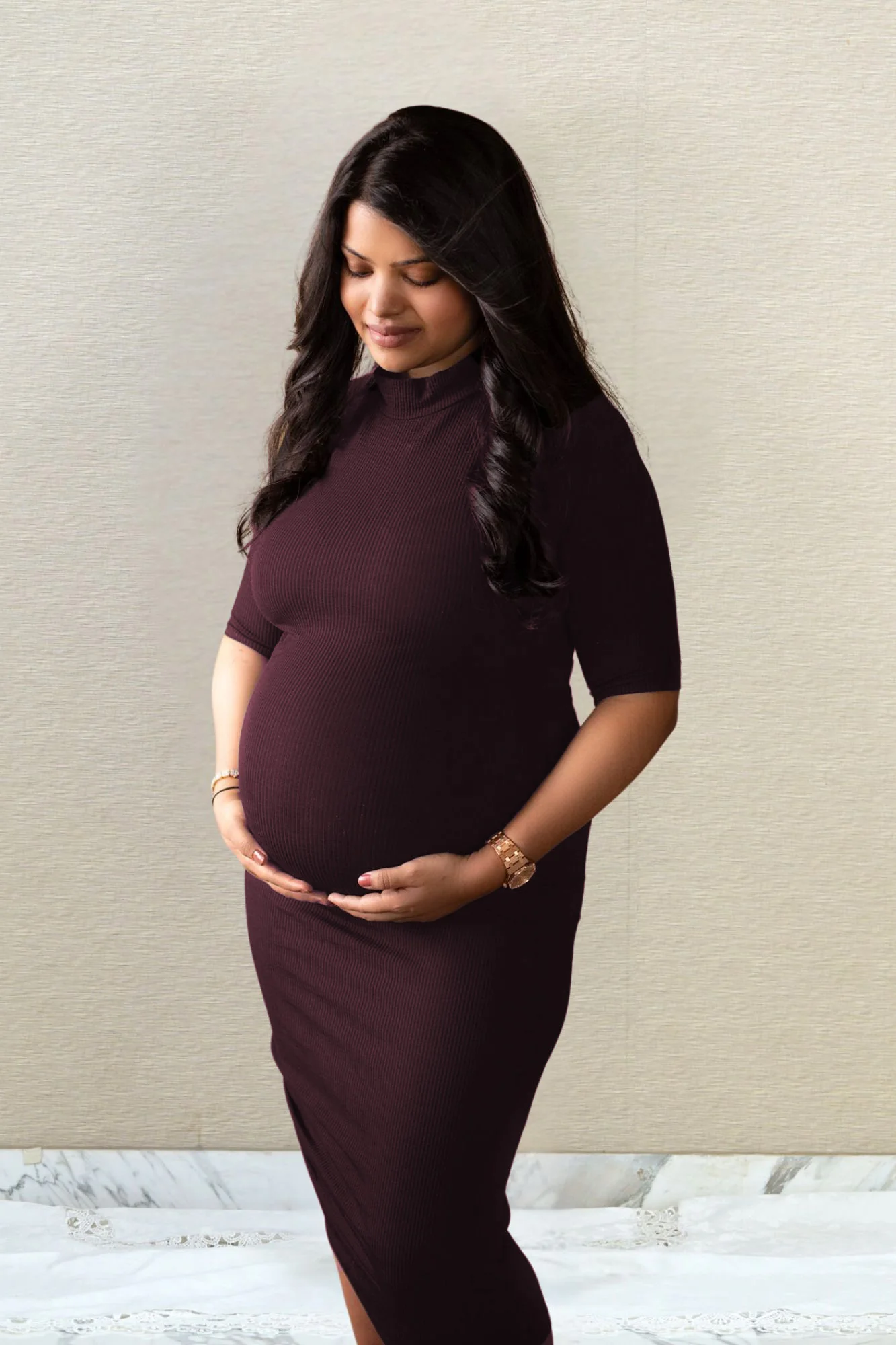 Classic Magenta Stretchable Maternity Dress - Chenance