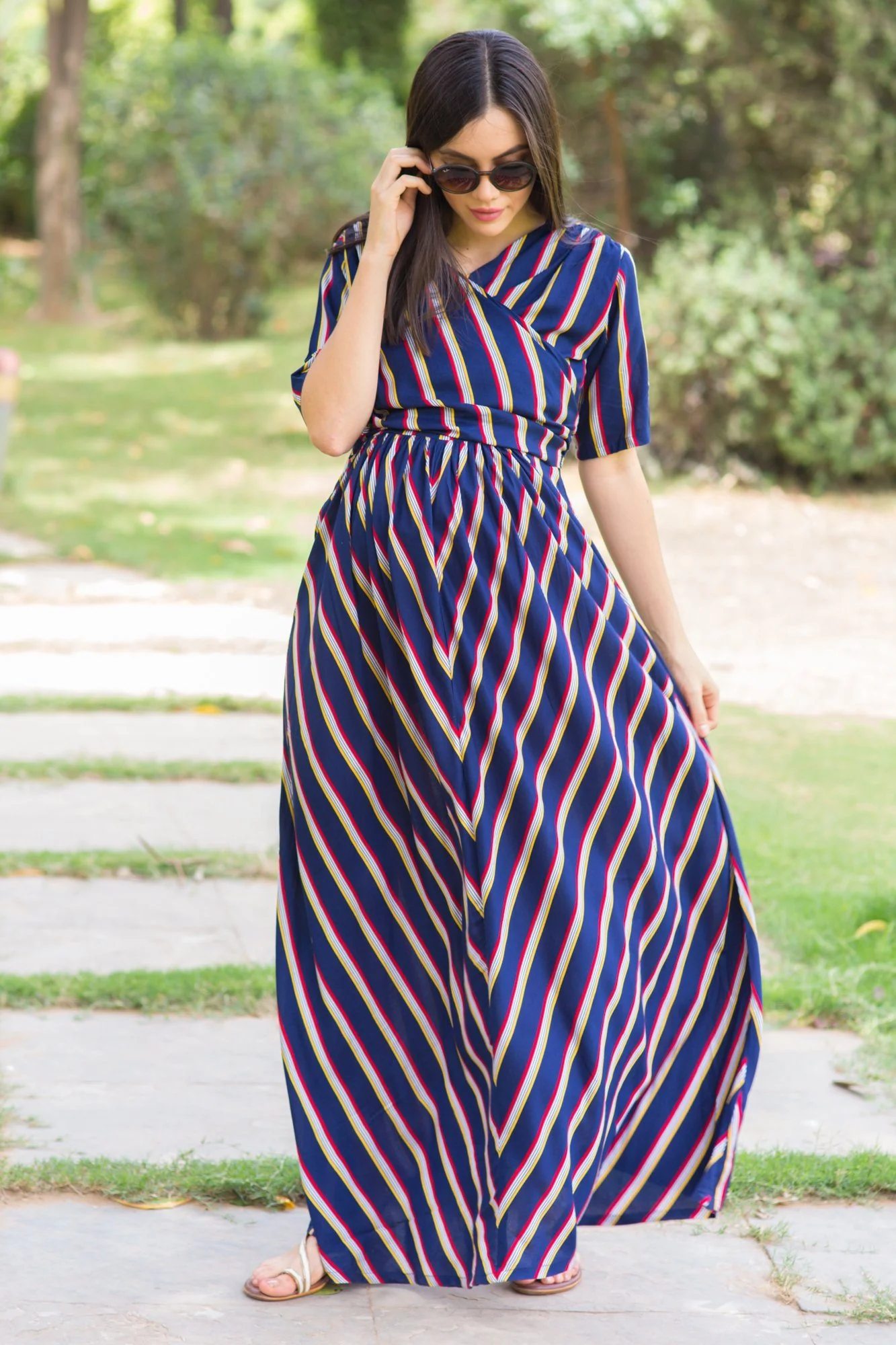 Nautical Striped Maternity & Nursing Wrap Dress - Chenance