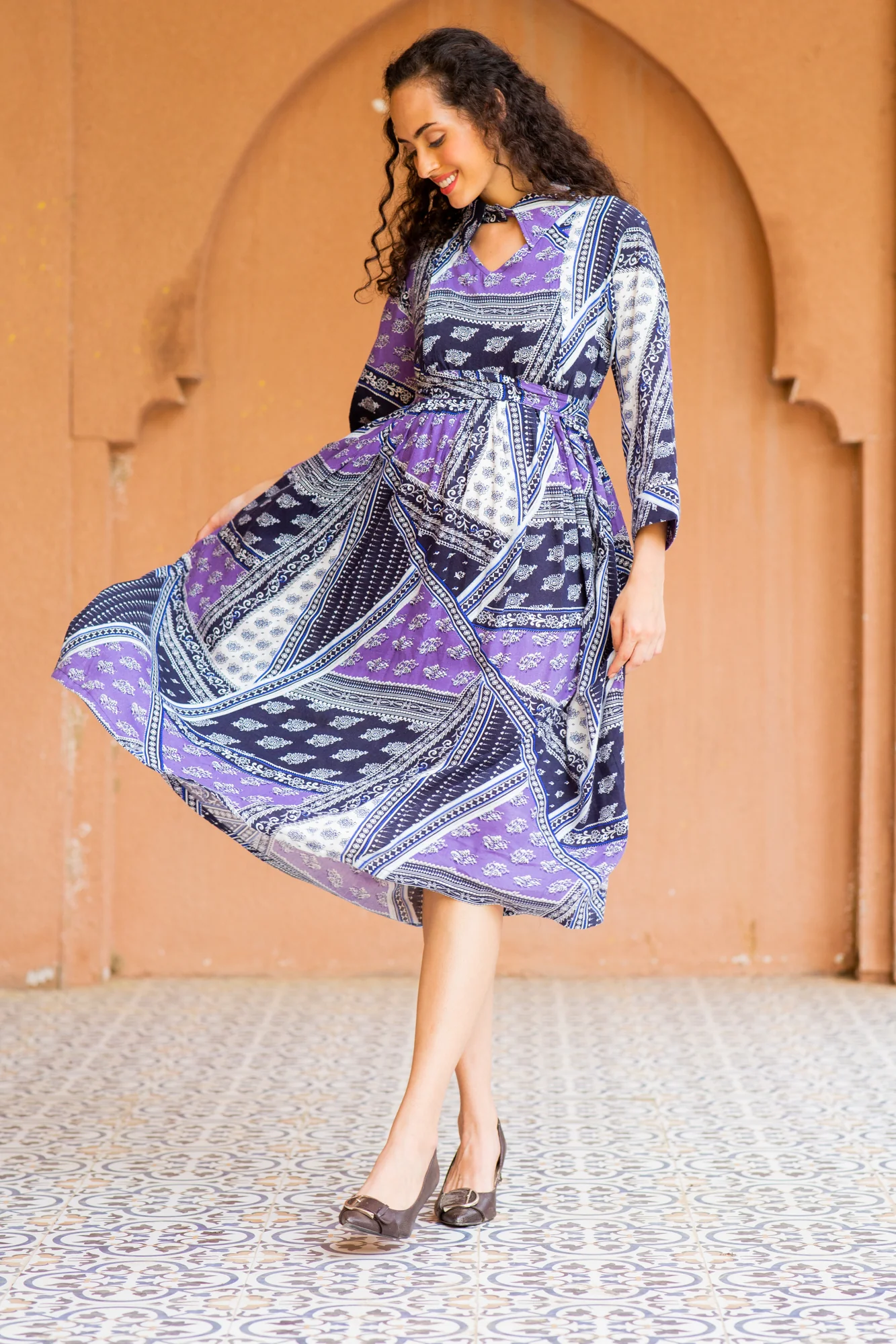 Serene Plum Abstract Maternity & Nursing Dress - Chenance