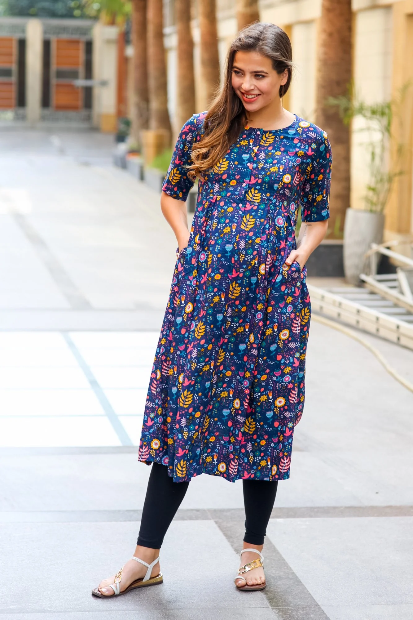 Cheerful Blue Longline Maternity & Nursing Kurta - Chenance