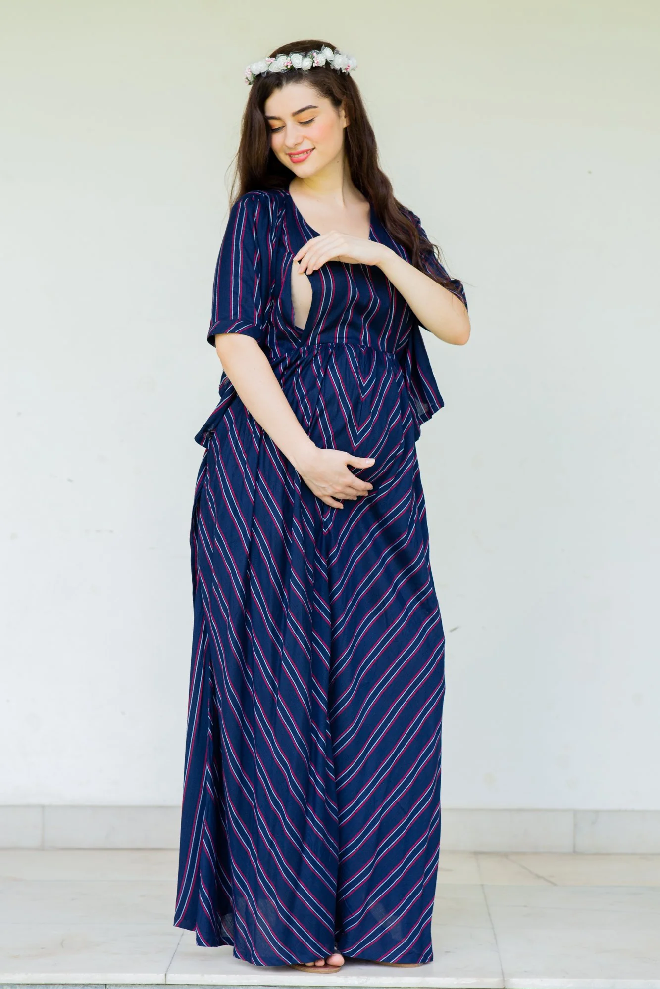 Anchor Striped Maternity & Nursing Wrap Dress - Chenance