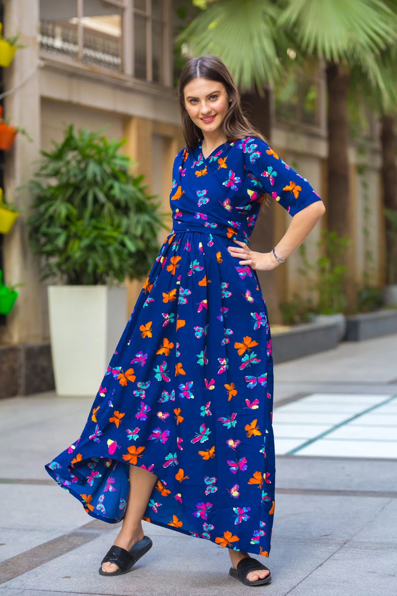 Midnight butterfly High-Low Maternity & Nursing Wrap Dress - Chenance