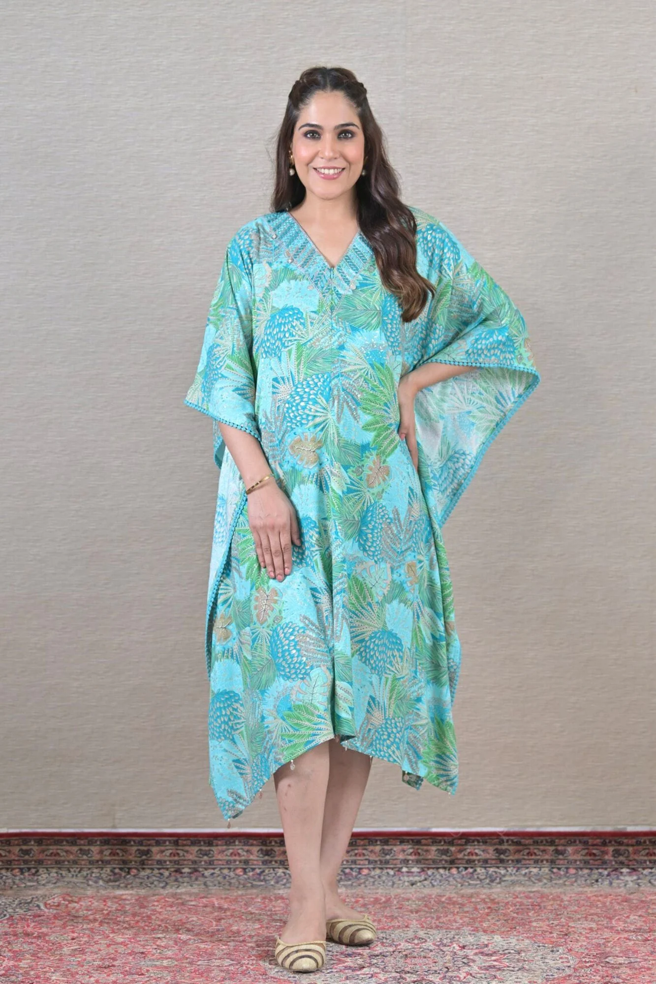 Mint Leafy Maternity & Nursing Kaftan (100% Cotton) - Chenance