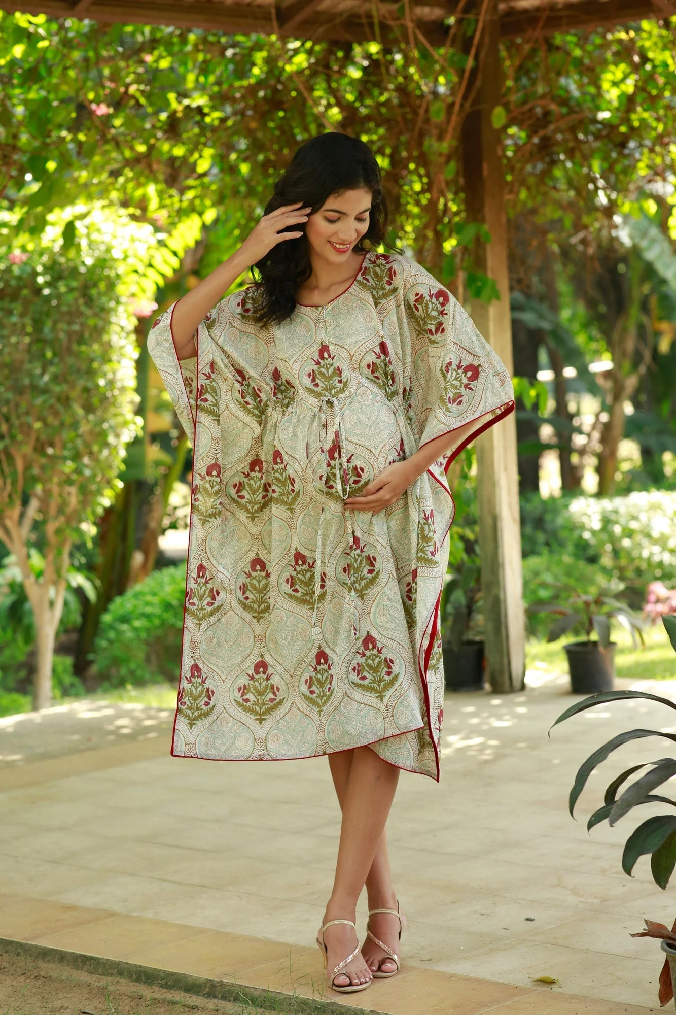 Classic Ethnic Floral Maternity & Nursing Kaftan (100% Cotton) - Chenance