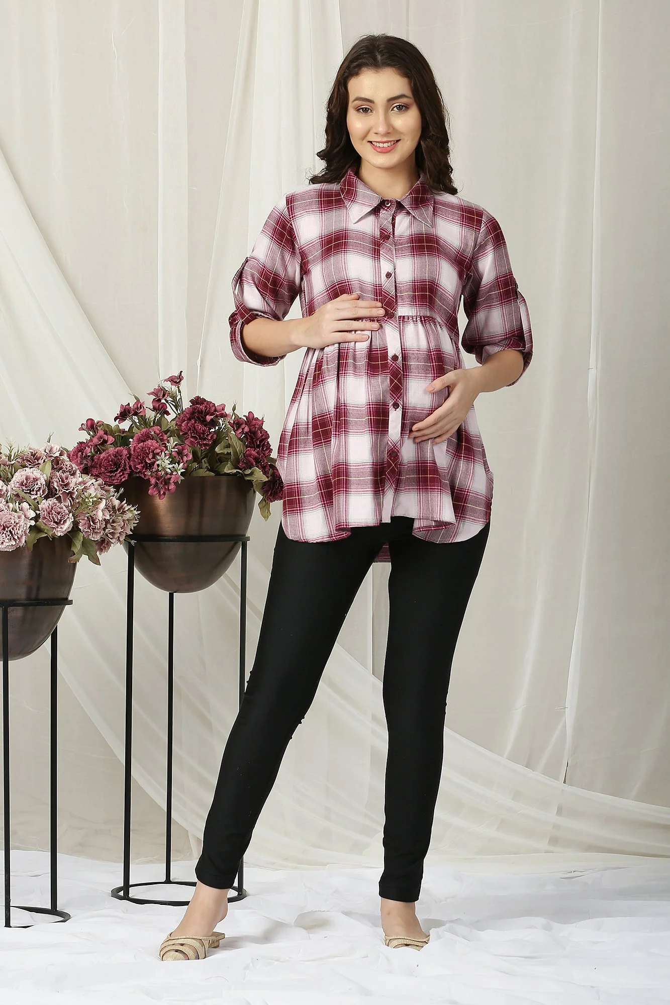 Berry Red Plaid Maternity & Nursing Top - Chenance