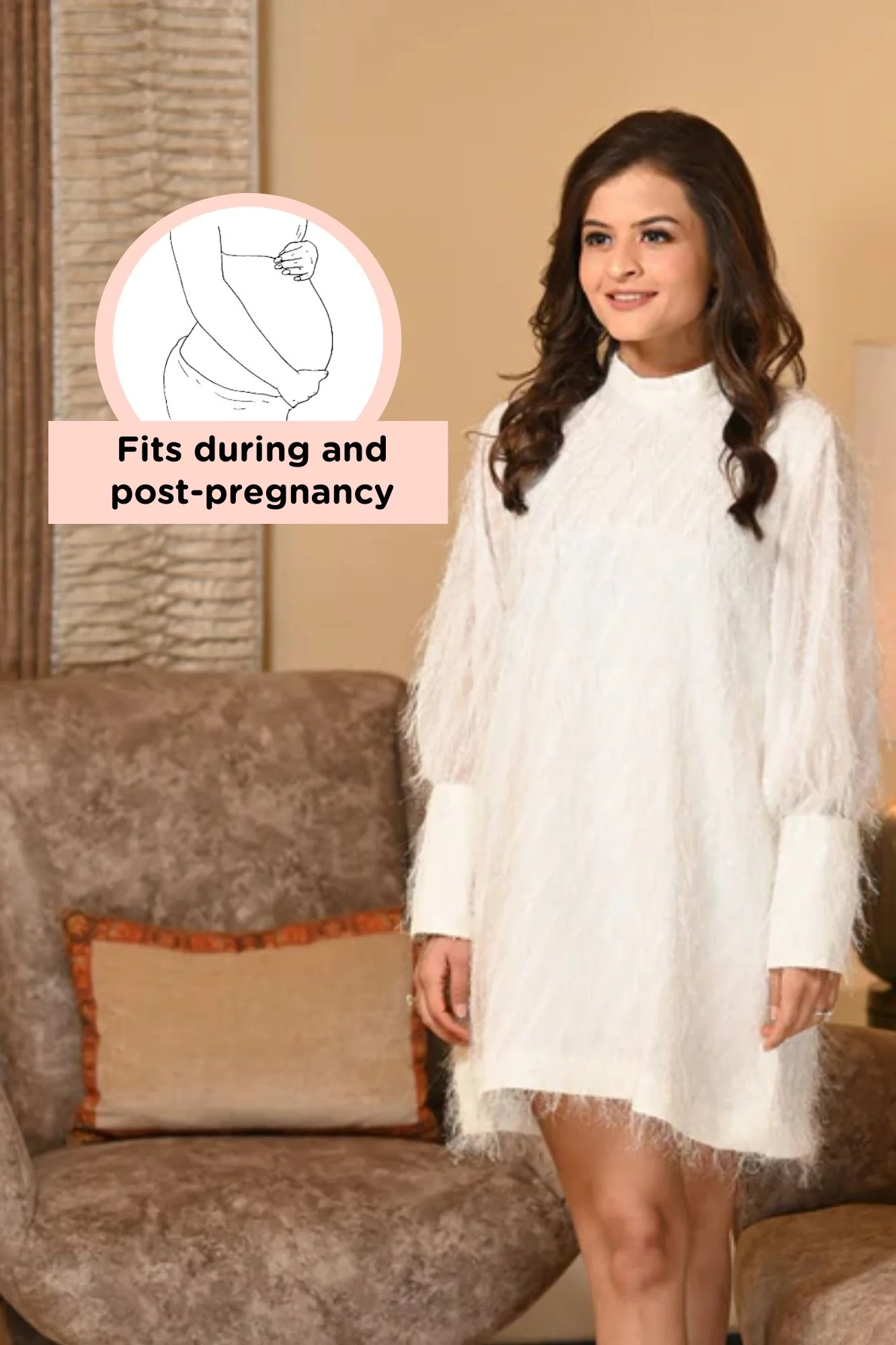 Sparkling White Maternity Feather Dress - Chenance