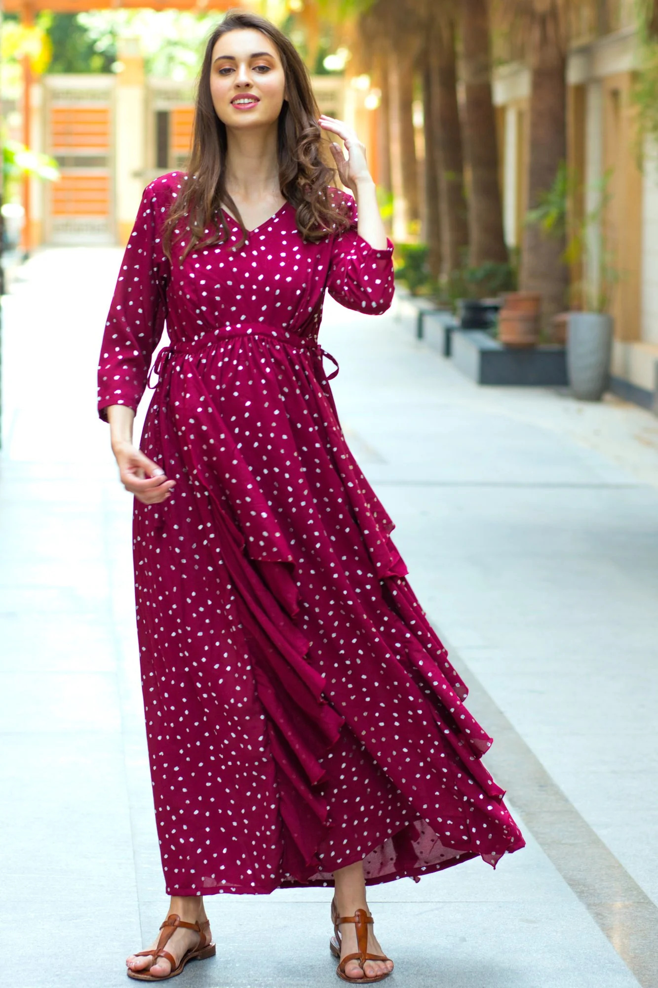 Burgundy Silver Embellished Maternity Flow Dress - Chenance