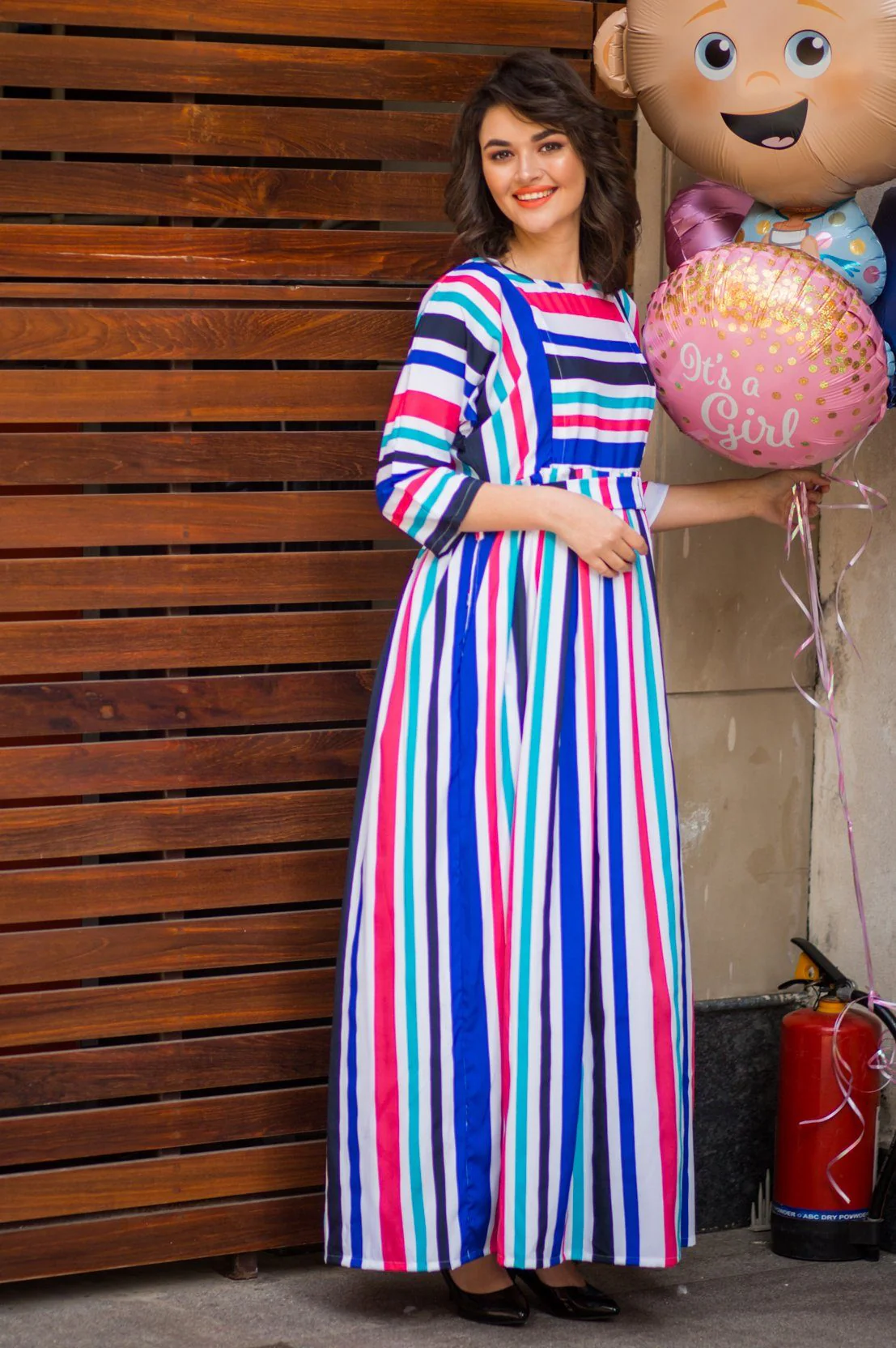 Carribean Blue Cherry Stripe Maternity & Nursing Maxi - Chenance