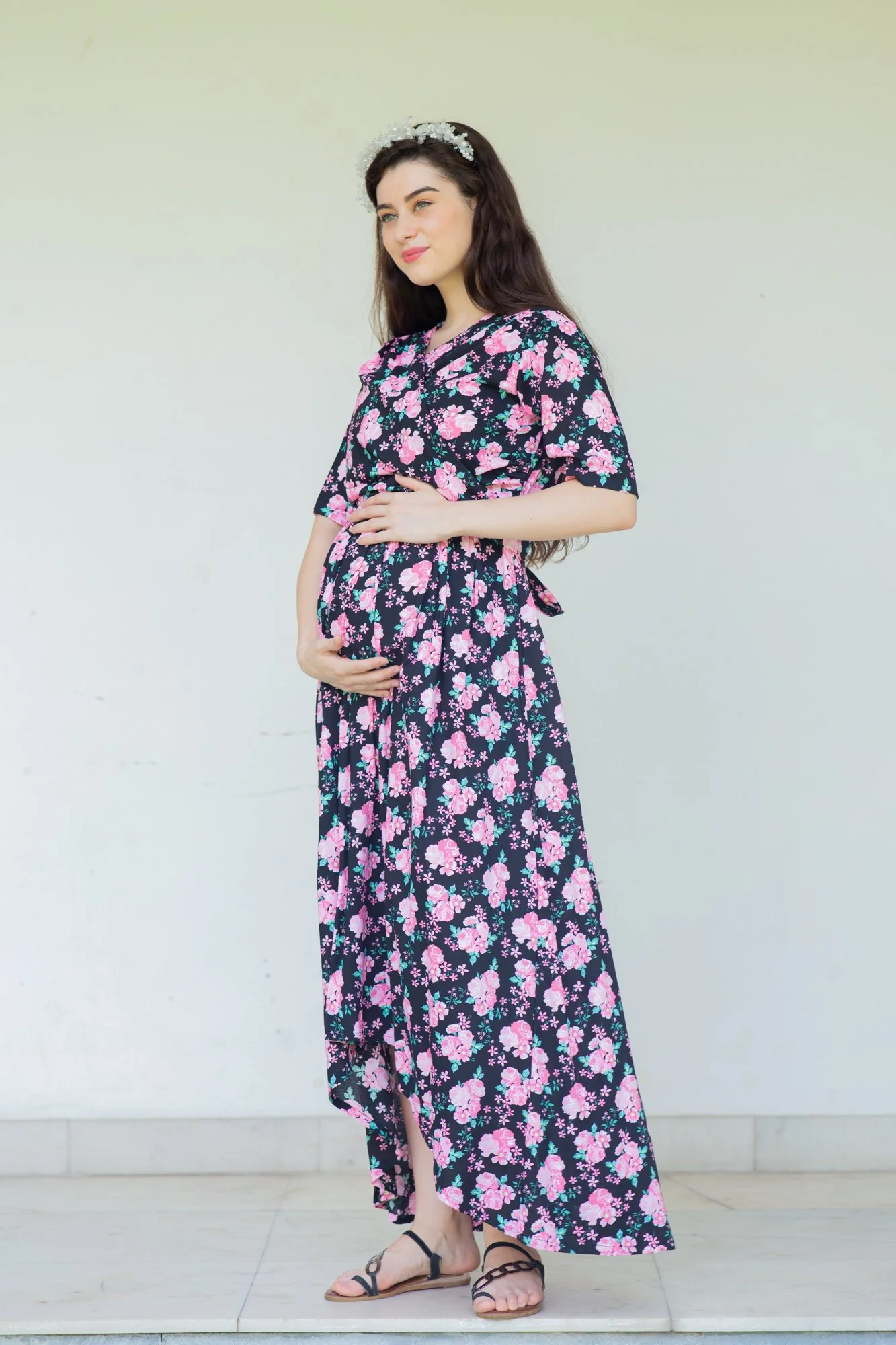 Midnight Breeze Maternity & Nursing Hi-Low Wrap Dress - Chenance