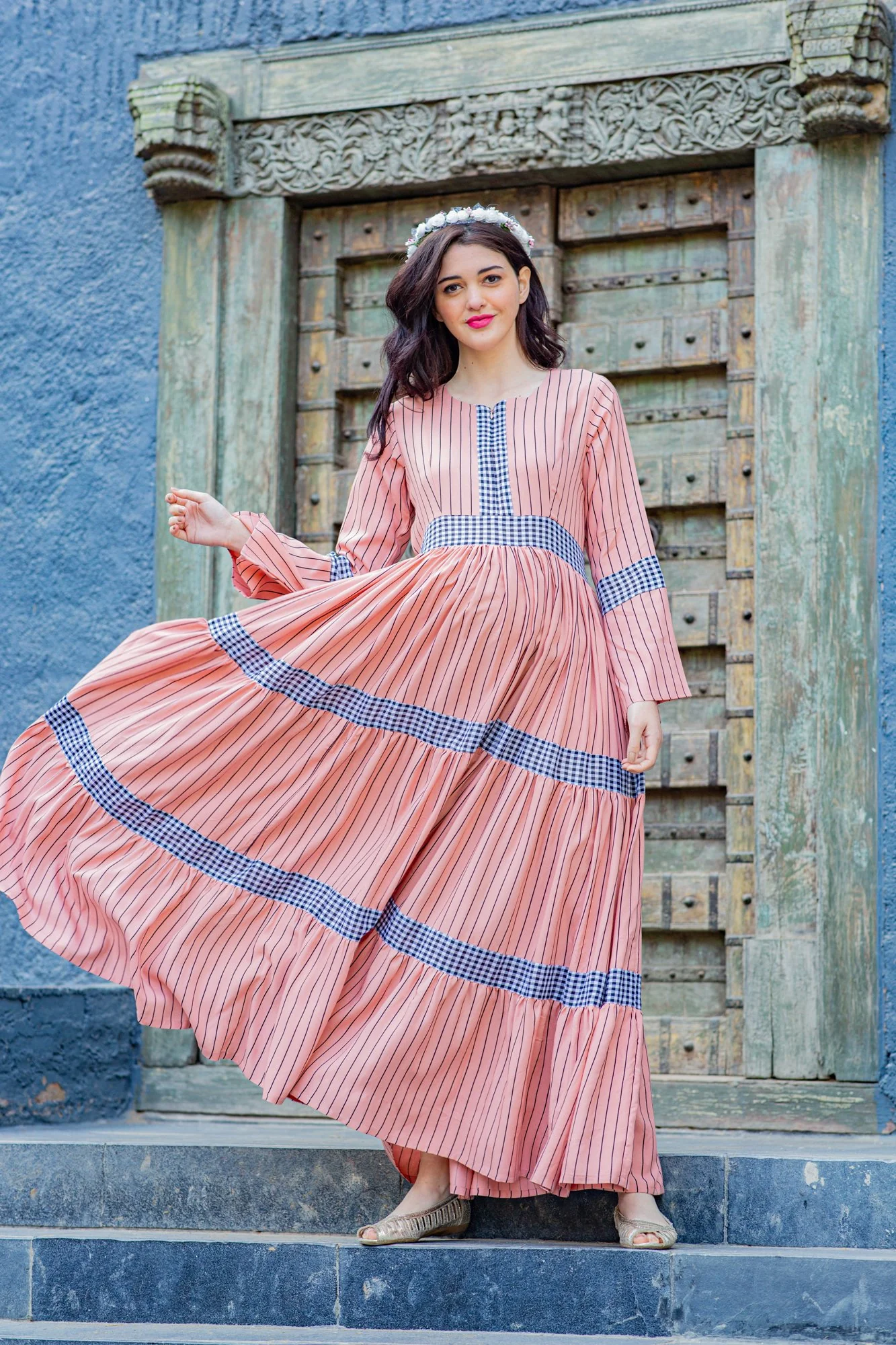 Peachy Striped Maternity & Nursing Dress - Chenance