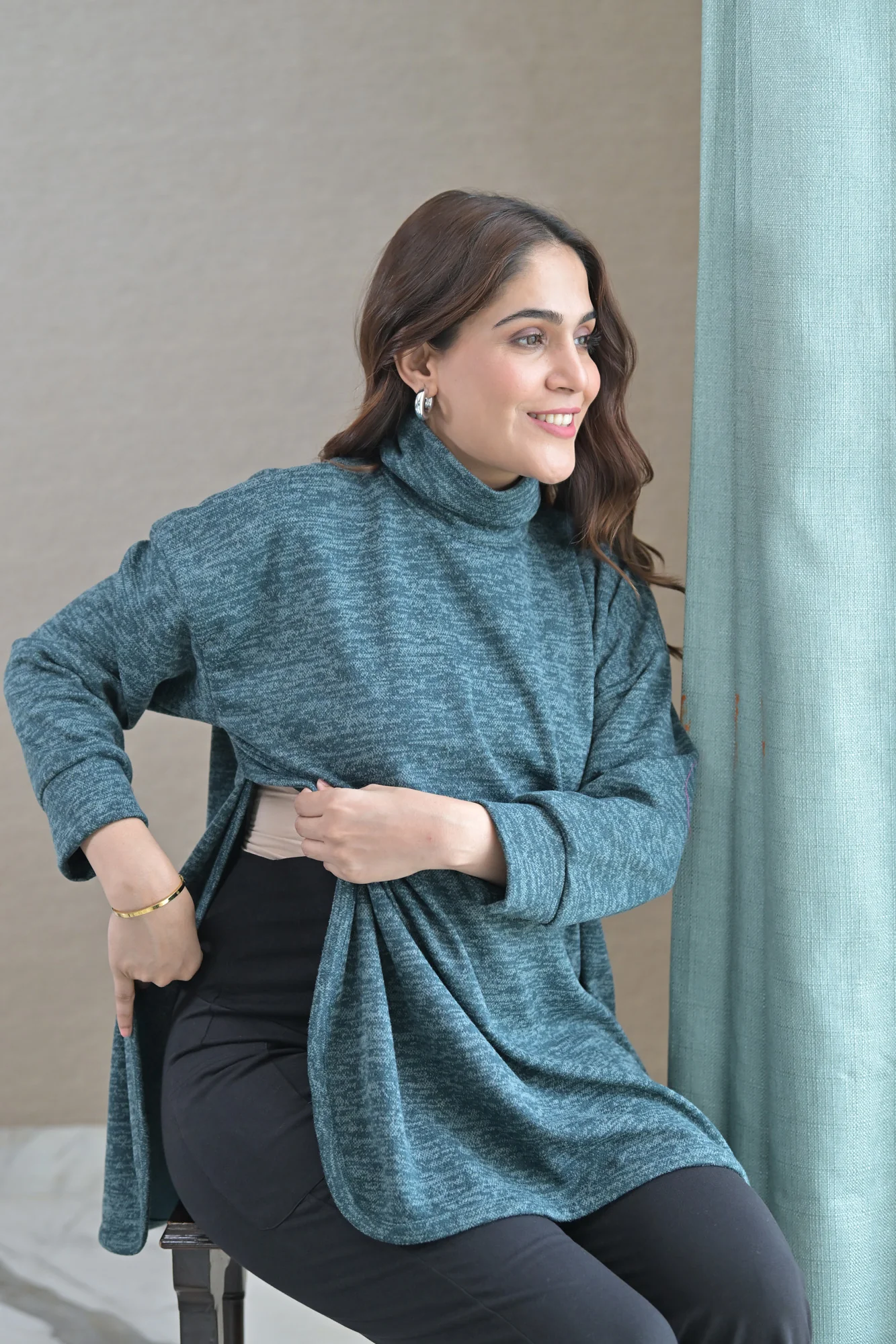 Arabian Green Maternity & Nursing Side-Slit Sweater Winter Top - Chenance