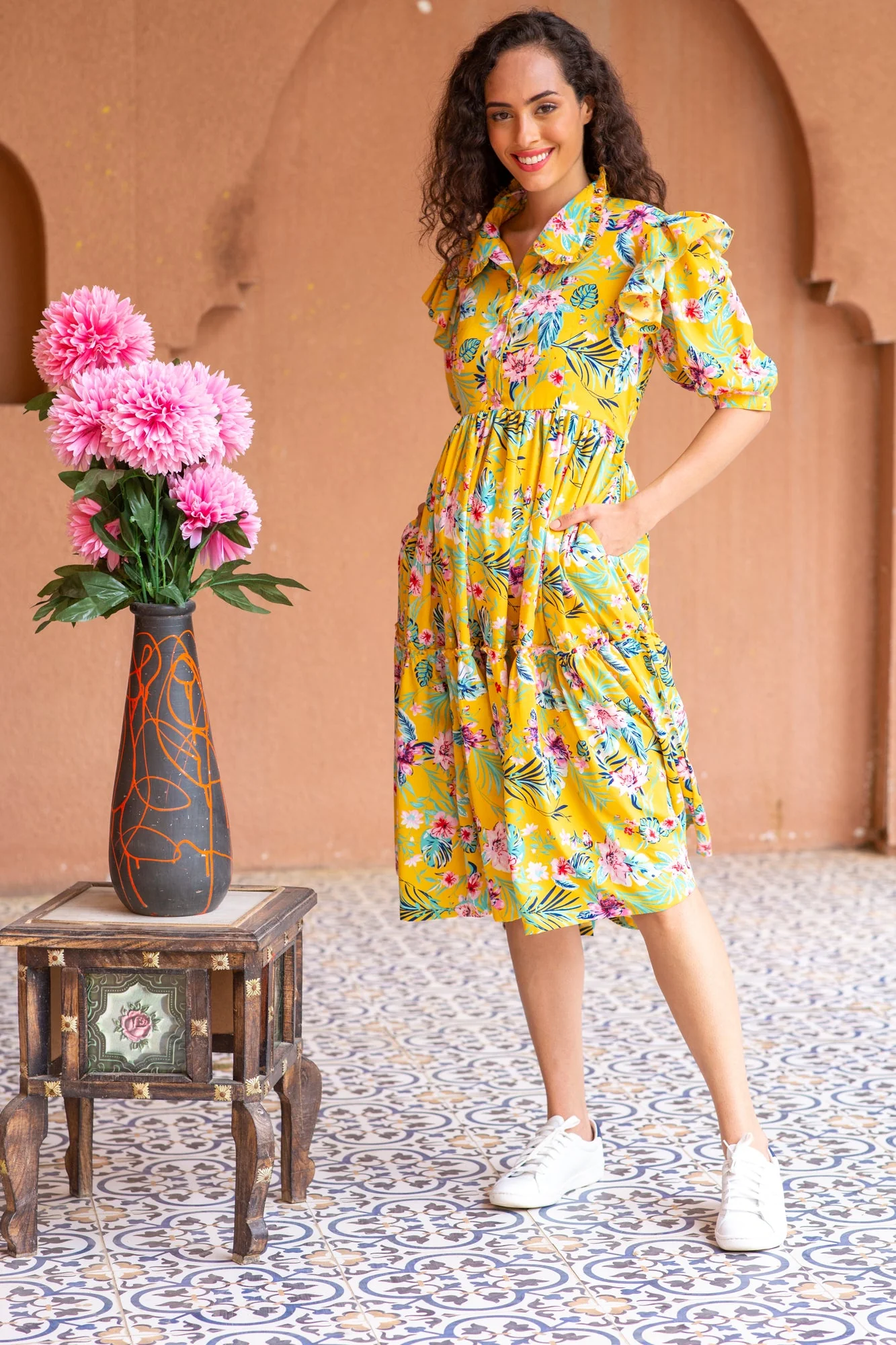 Miami Dancing Floral Maternity & Nursing Frill Dress - Chenance