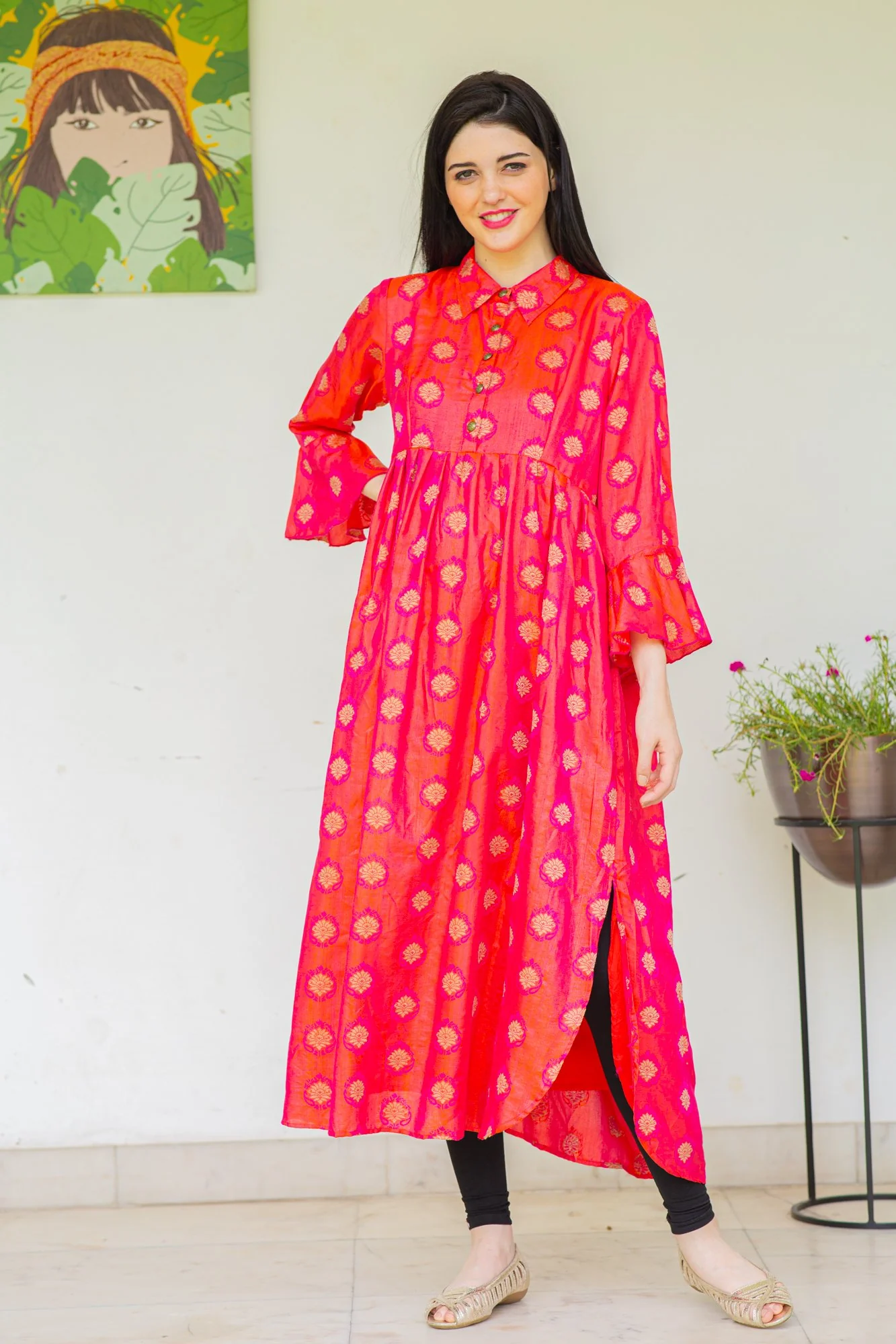 Red Luxe Maternity and Nursing Kurta Dress - Chenance