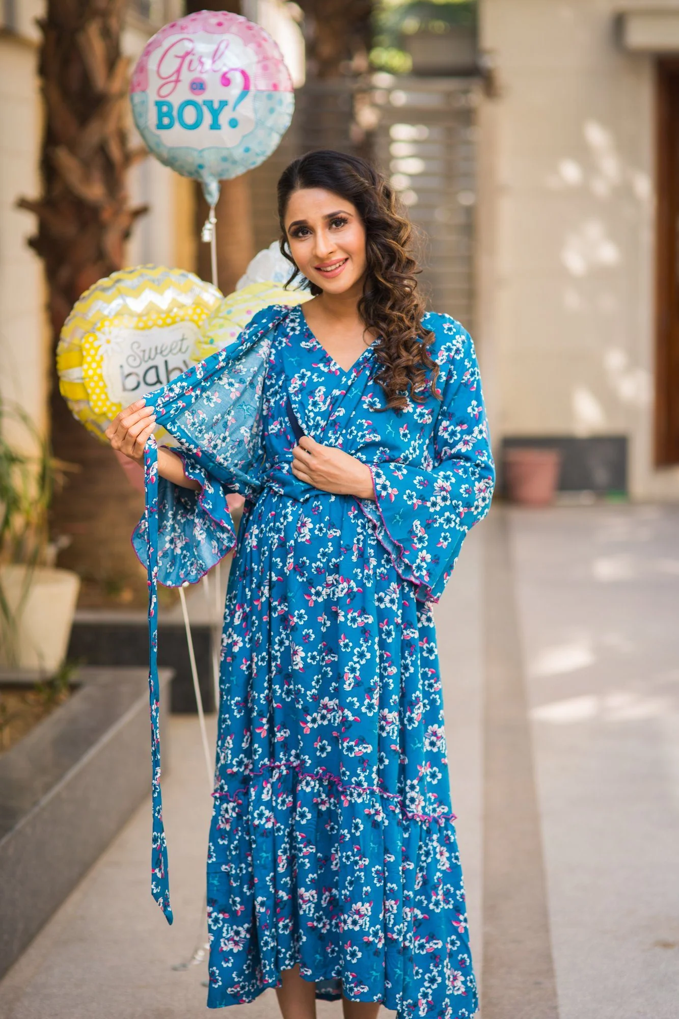 Teal Blossom Frill Maternity & Nursing Wrap Dress - Chenance