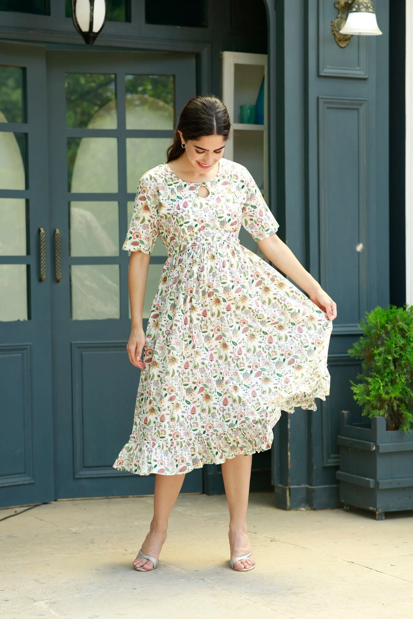 Angelic Floral Concealed Zips Maternity & Nursing Dress - Chenance