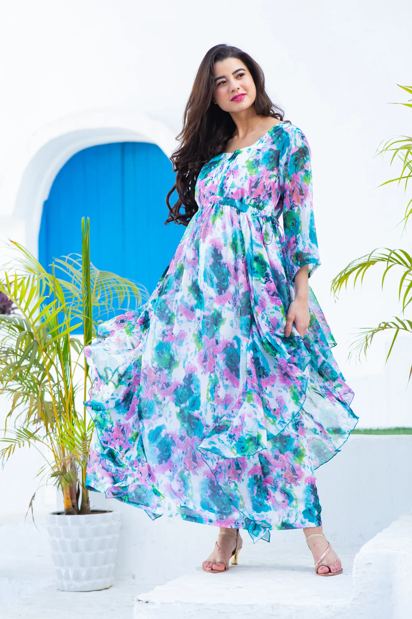 Luxe Vibrant Cascading Floral Maternity & Nursing Flow Dress - Chenance