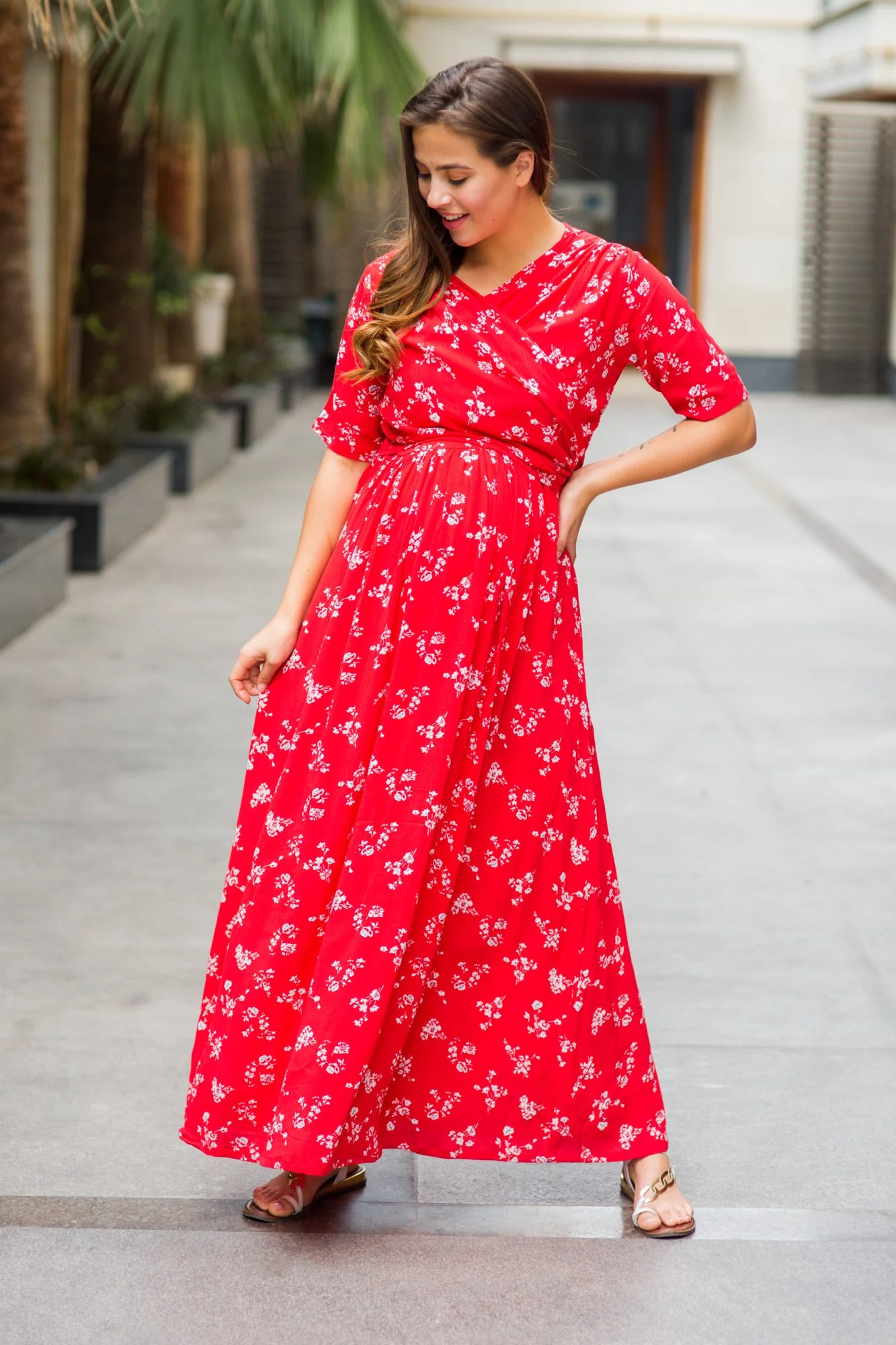 Cherry Floral Maternity & Nursing Wrap Dress - Chenance