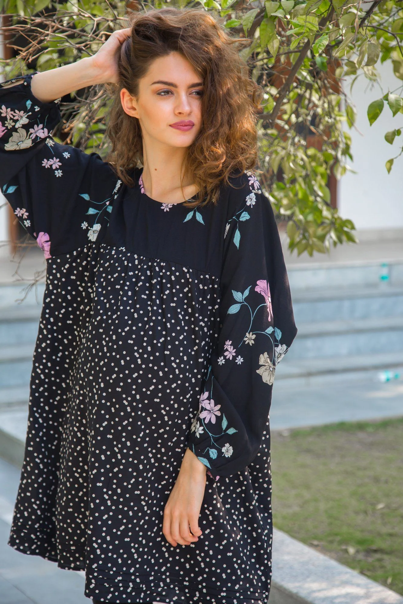 Floral Polka Flair Flow Maternity Top - Chenance