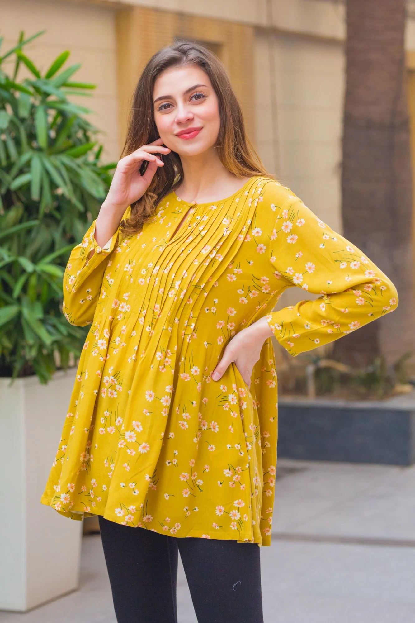 Olive Pintucks Maternity & Nursing Top - Chenance