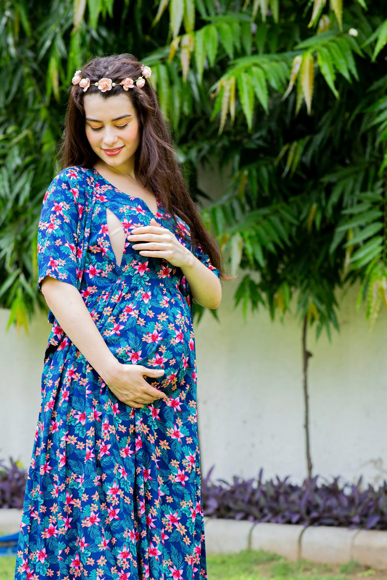 Blue Bloom Maternity & Nursing Hi-Low Wrap Dress - Chenance