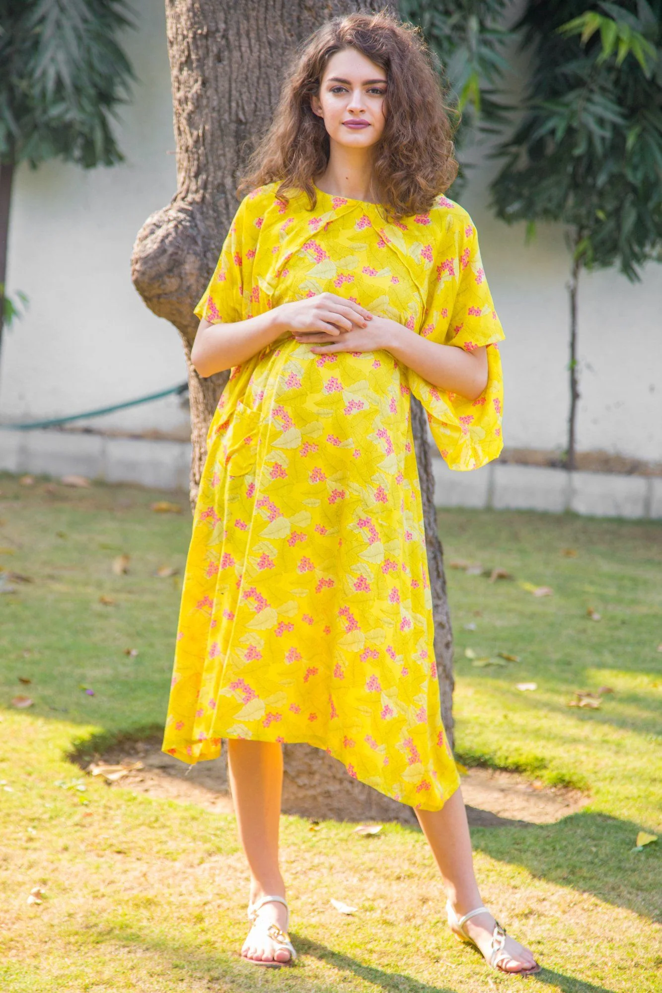 Lemon Floral Maternity & Nursing Flap Dress - Chenance