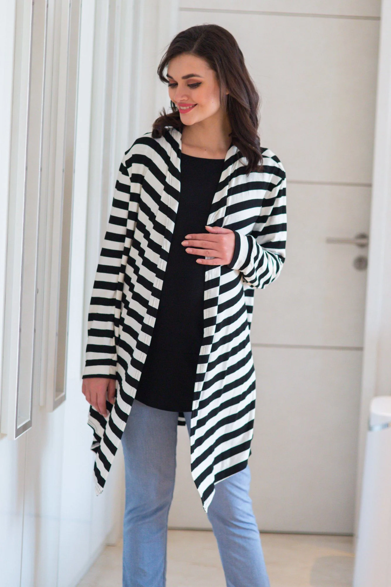 Chic Striped Cascading Maternity Cover Up - Chenance