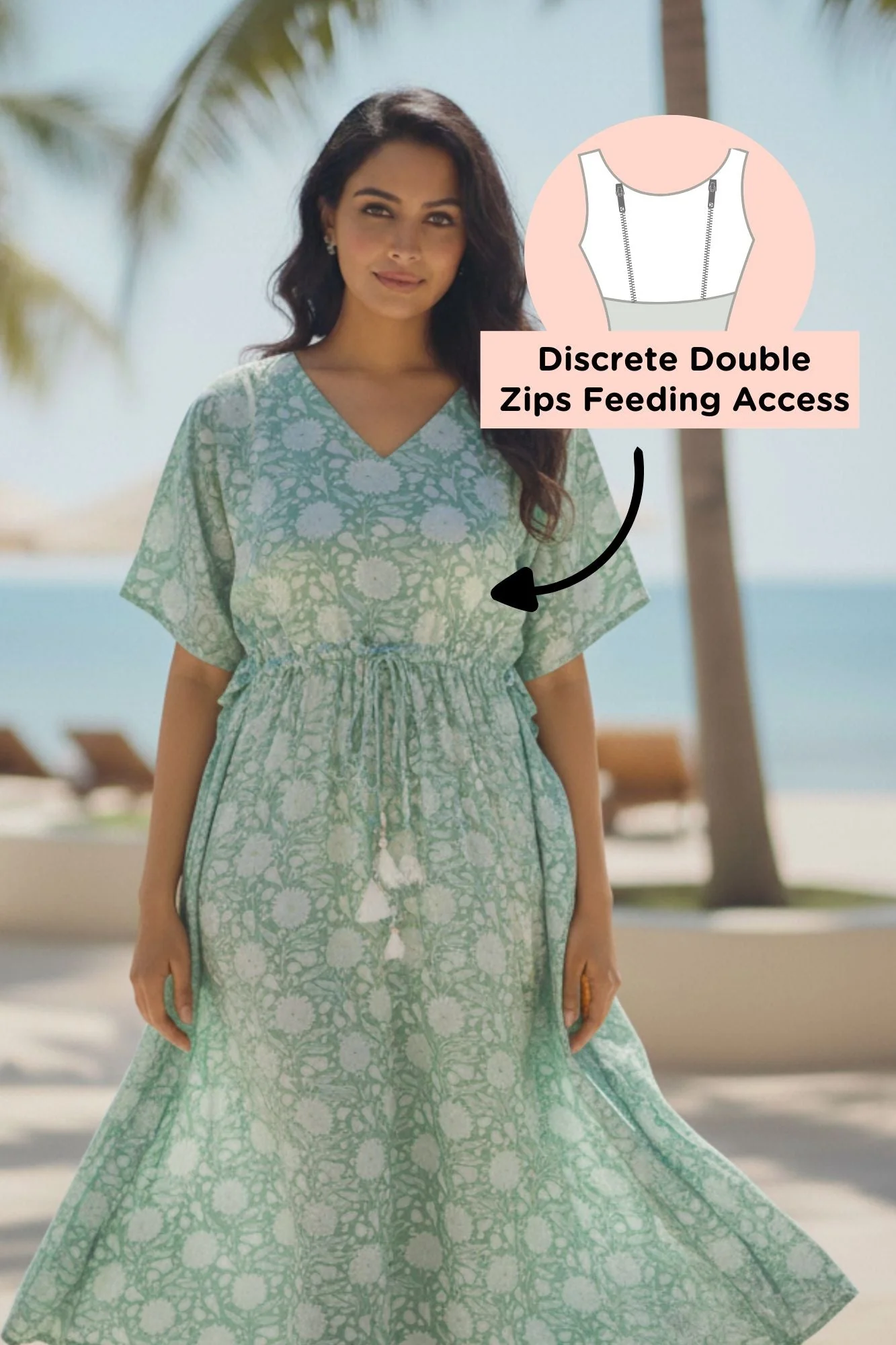 Floral Mint Maternity & Nursing Kaftan (100% Cotton) - Chenance