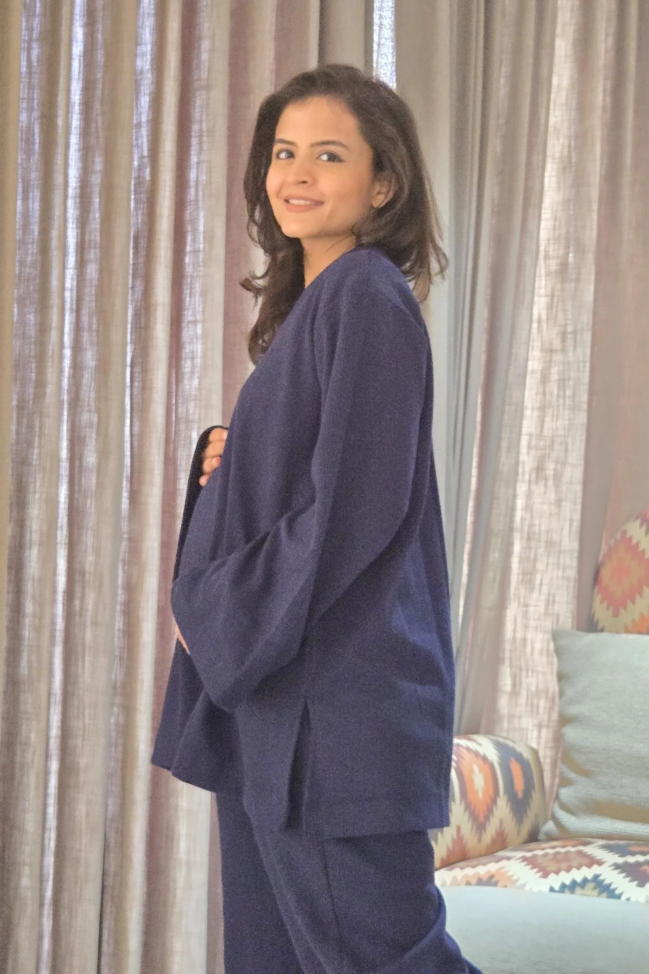 Midnight Blue Ribbed Maternity Stretchable Coord Set (2 pc) - Chenance