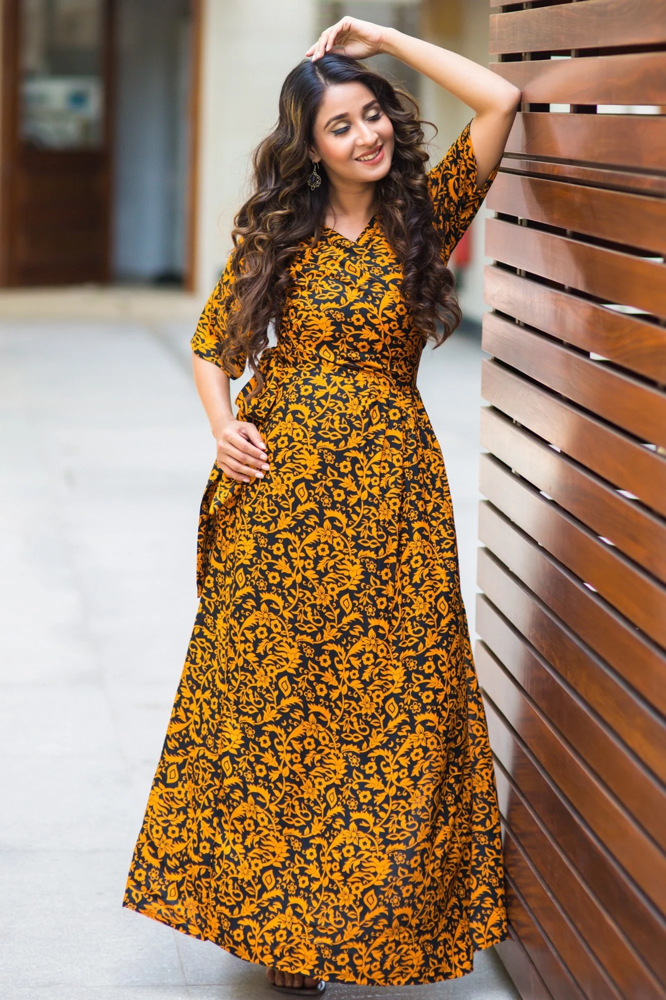 Tangerine Print Longline Nursing Angrakha Dress - Chenance