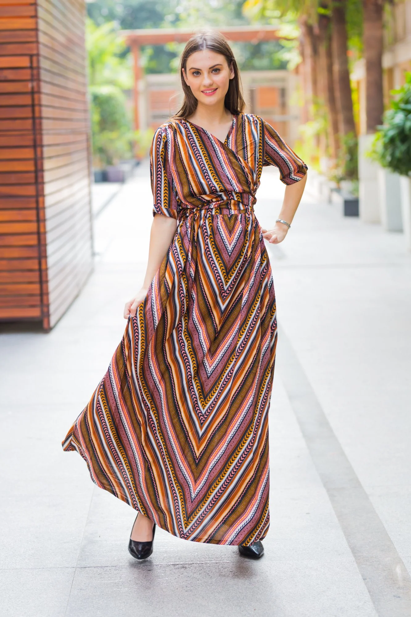 Dancing Striped Maternity & Nursing Wrap Dress - Chenance