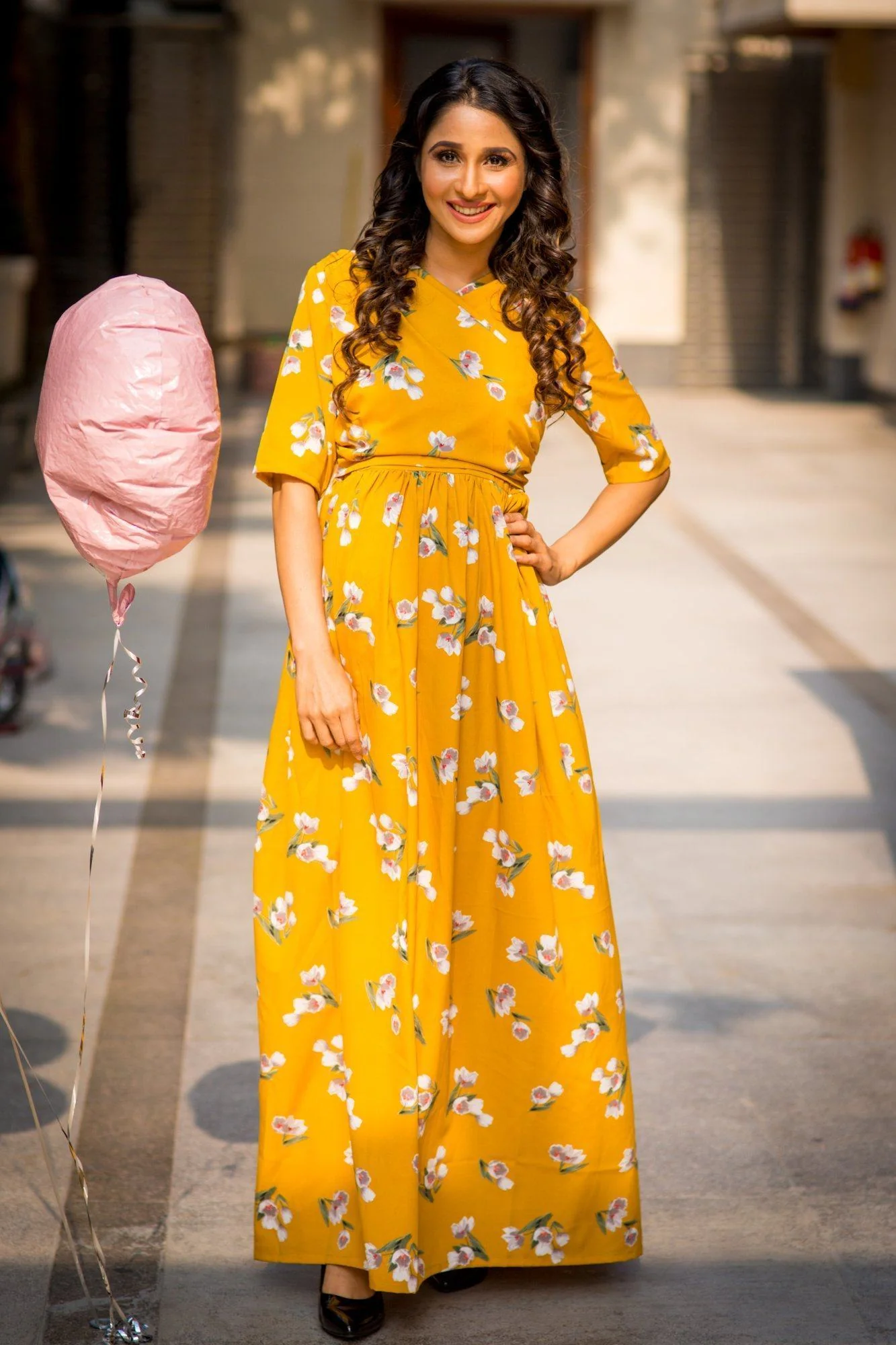 Daffodil Mustard Yellow Maternity & Nursing Crepe Wrap Dress - Chenance