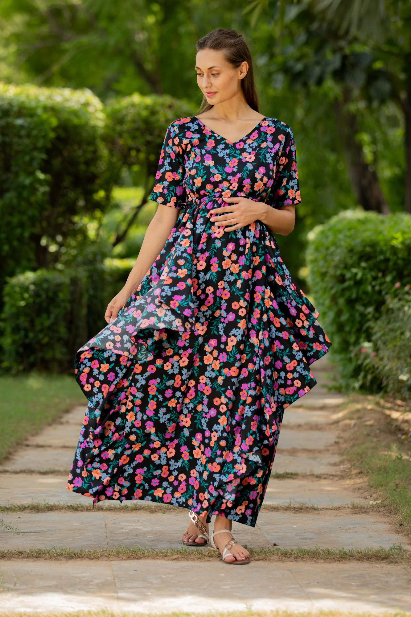 Happy Floral Maternity Flow Dress - Chenance