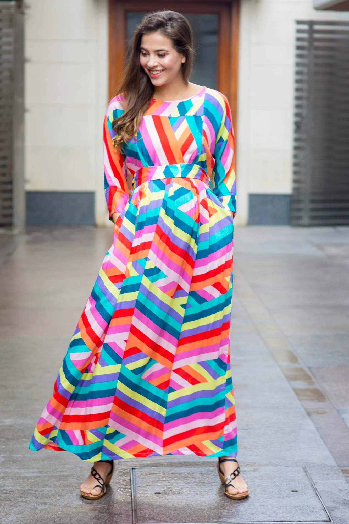 Abstract Rainbow Maternity & Nursing Maxi Dress - Chenance