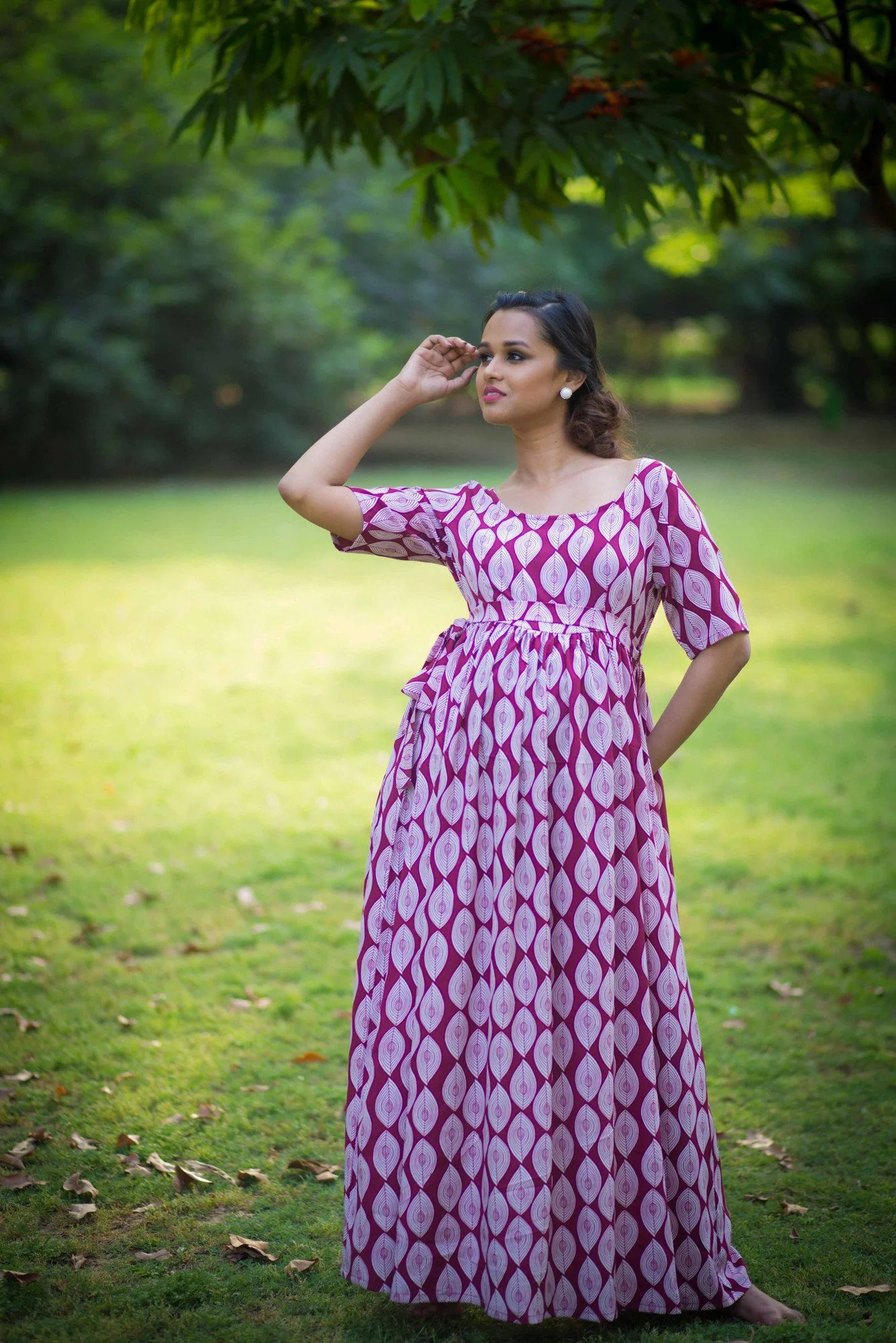 Berry Colored Gathered Maternity Maxi Dress - Chenance