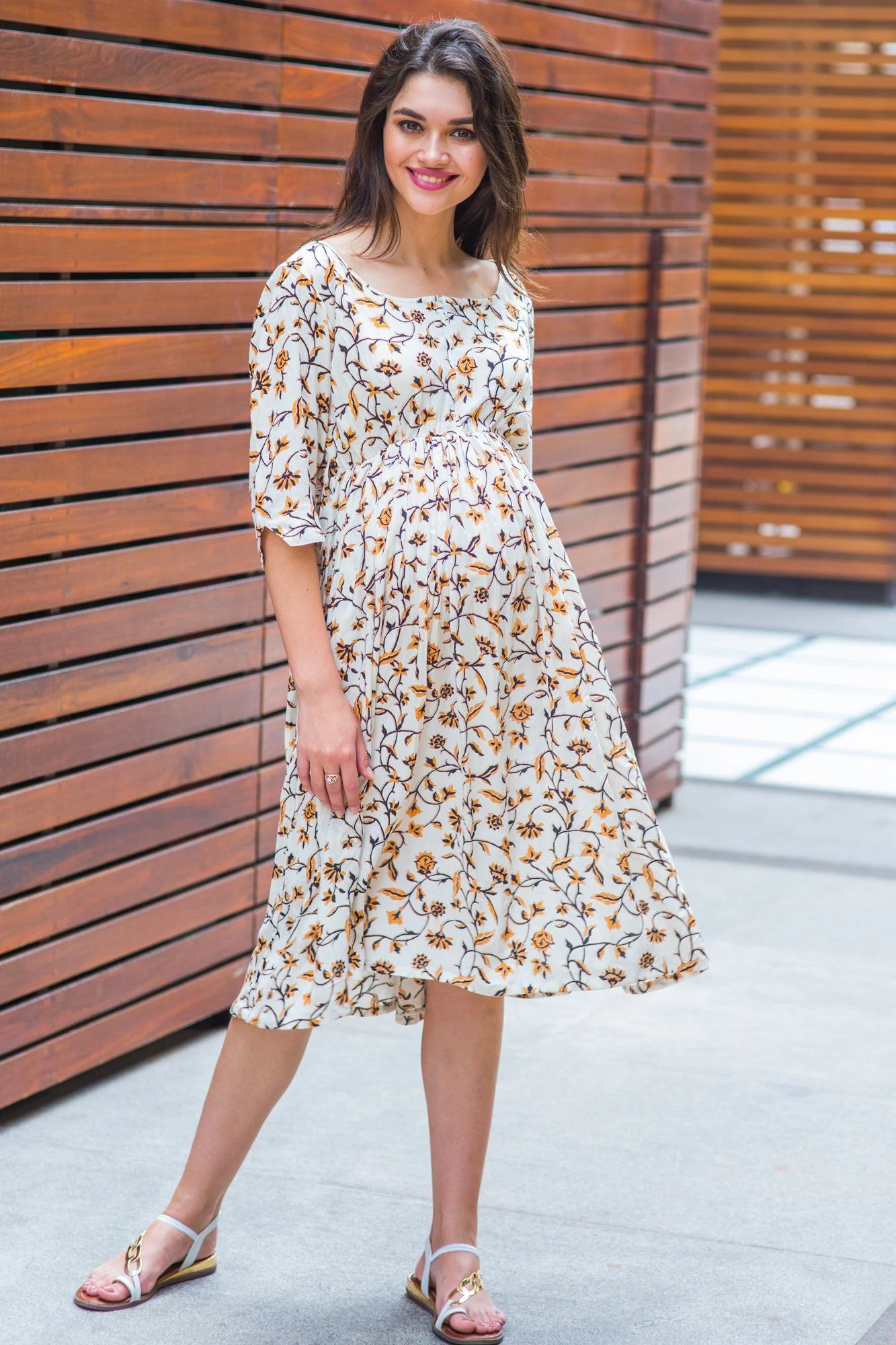 Offwhite Bloom Maternity & Nursing Dress - Chenance