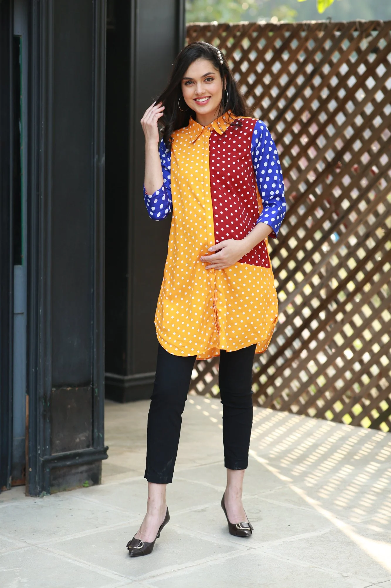 Jolly Colorful Merry Dotted Versatile Nursing Shirt Dress - Chenance