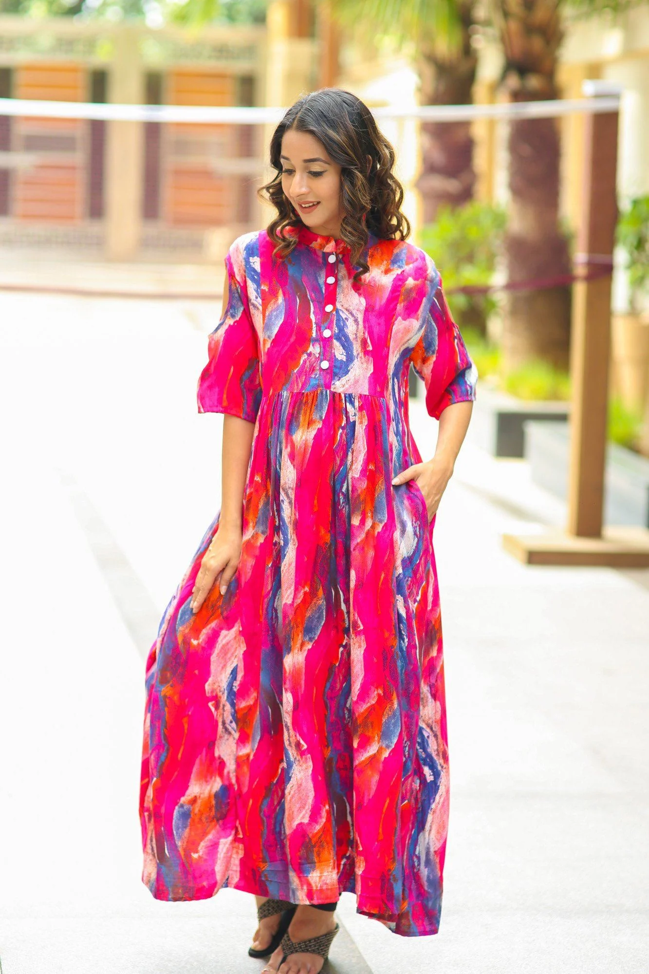 Multicolor Abstract Cold Shoulder Nursing Kurta - Chenance