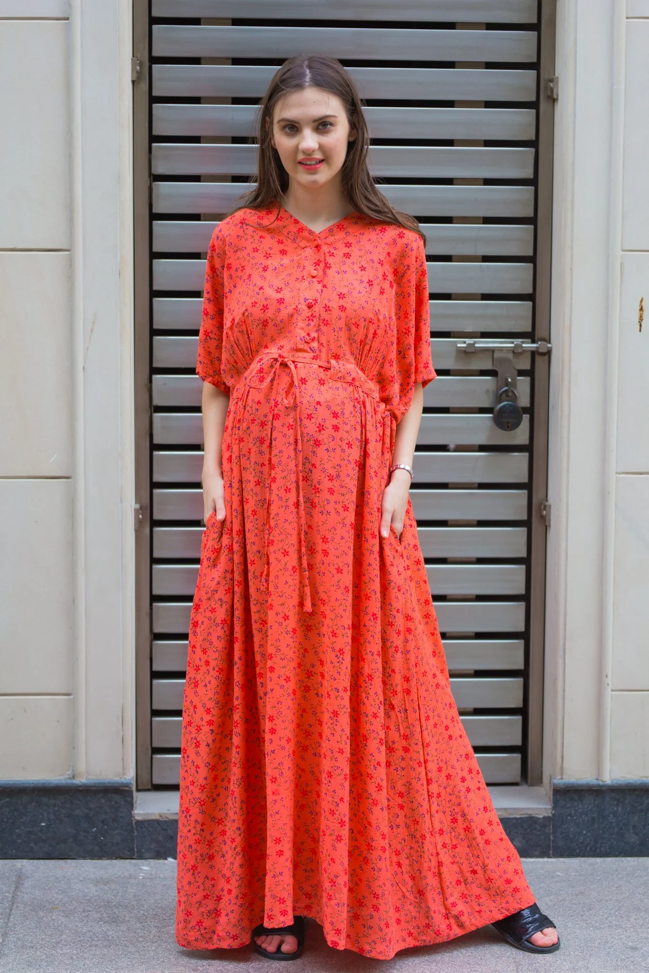 Versatile Orange Kimono Nursing Dress / Delivery Gown/ Night Dress - Chenance